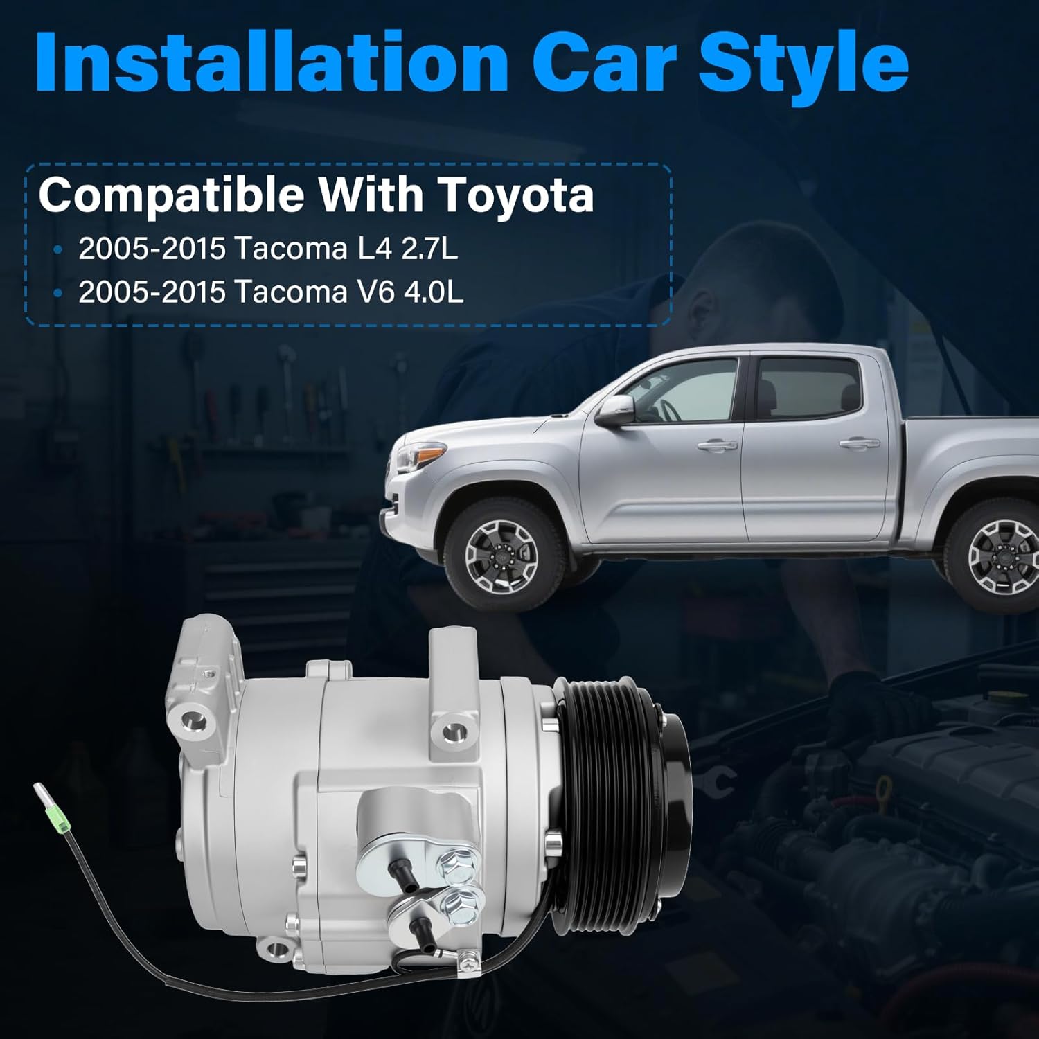 88320-04060 NEW Air Conditioner AC Compressor with Clutch Compatible with 2005-2015 Toyota Tacoma 2.7L 4.0L A/C Compressor kit OEM# 67677, 68677, CO10835C