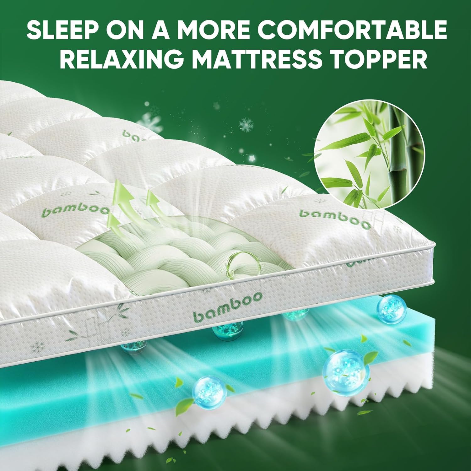 King Mattress Topper, Dual Layer 4.5" Memory Foam Mattress Topper with 2" 1250GSM Cooling Mattress Pad (Breathable Viscose Made from Bamboo) & 2.5" Gel Memory Foam. Deep Pocket Comfort Bed Topper