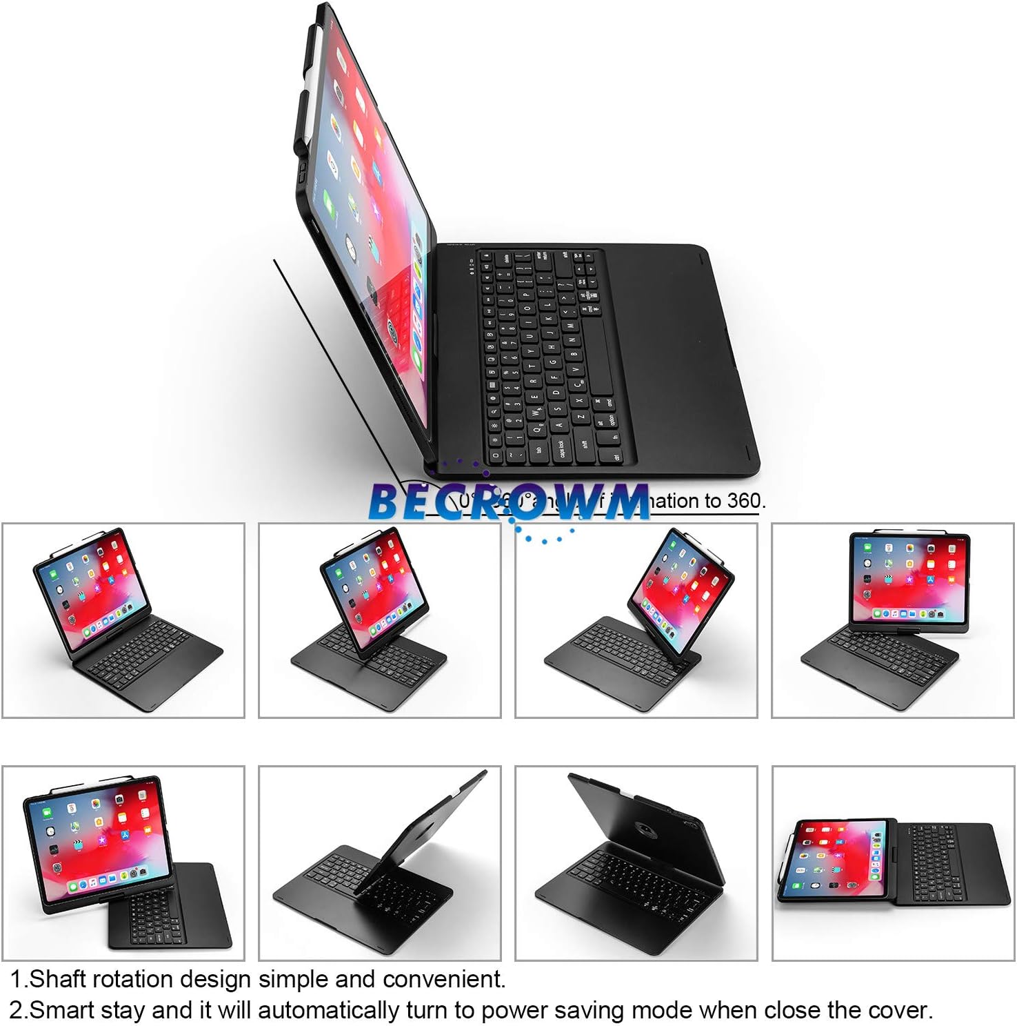 Bеѕt Cуbеr Mоndау 🔥 BECROWMUS 2018 New iPad Pro 12.9 Keyboard Case 360 Degree Rotation Swivel Backlit 7 Color Cover Case with Wireless Keyboard Compatible with Apple iPad 12.9 inch 2018 Black