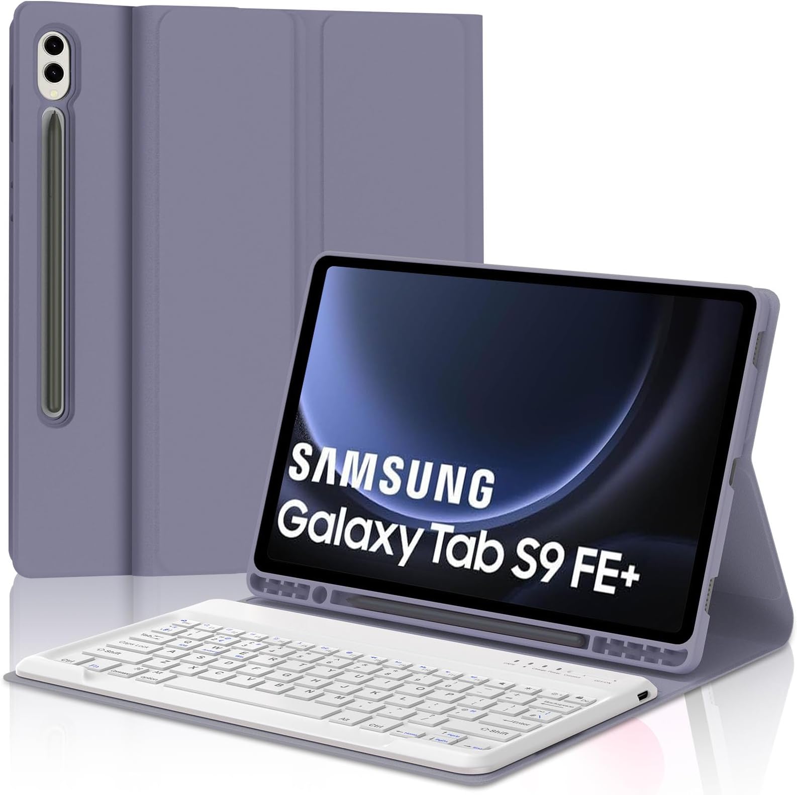 IVEOPPE Keyboard Case for Samsung Galaxy Tab S9 FE Plus/S9 Plus 12.4 Inch- Case for Samsung Tab S9+ 12.4 Inch with UK Layout Keyboard, Detachable Wireless Keypad for Galaxy Tablet S9+, Purple