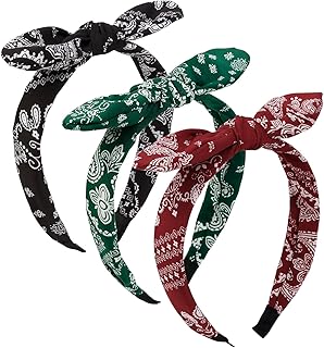 أربطة رأس بفيونكة على شكل قوس، عصابات رأس بوهيمية بنقشة البيزلي غير قابلة للانزلاق ولطيفة، ربطات شعر مع أقواس، باندانات شعر مع عقدة علوية، أغطية رأس للبنات والنساء من ايبفريد، 3 قطع، أسود/أخضر/أحمر