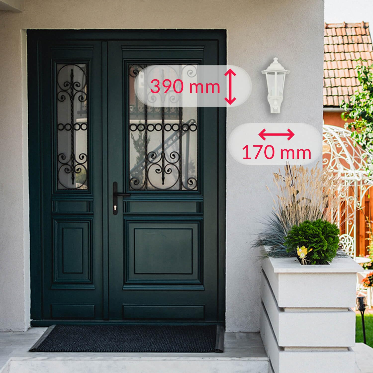 Licht-Erlebnisse RUSTICO PARETE LUCE PER ESTERNI Paris con sensore di Movimento in BIANCO-GRIGIO/sensore regolabile / E27 IP44 230V / lampada parete lampada per esterni Illuminazione Attacco