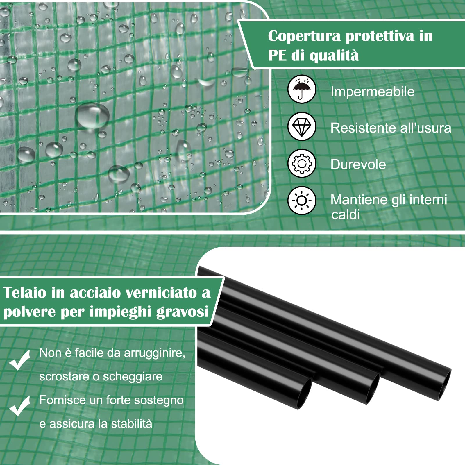 COSTWAY Serra da Giardino da Parete, Serra da Esterno Walk-in con Copertura in PE Resistente alle Intemperie, Porte a Cerniera Avvolgibili e Scaffale Porta Piante, 200 x 100 x 215 cm