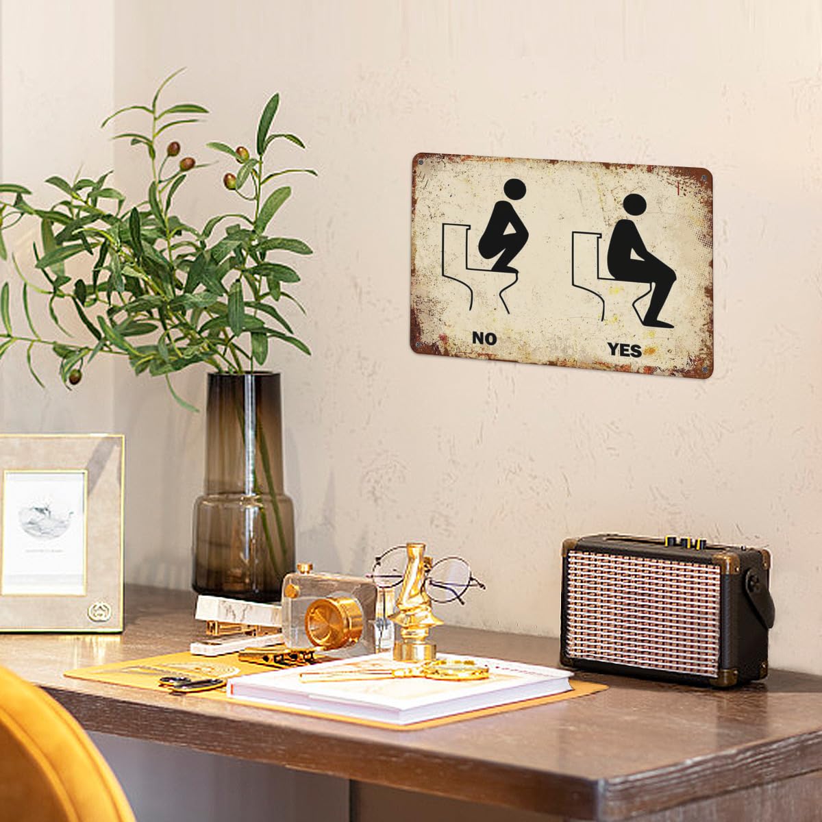 Divertente cartello rustico da parete per bagno, decorazione artistica da parete in metallo, con regole del WC, cartello divertente per bagno, rustico, decorazione da parete per servizi igienici, 30 x