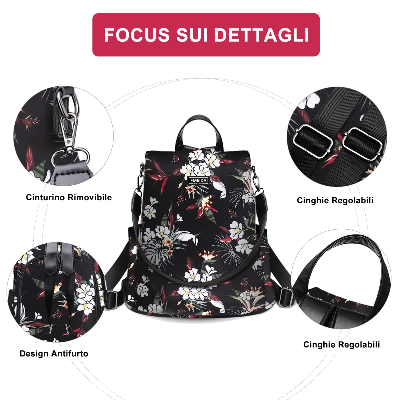 Fmeida Zaino Donna Antifurto Moda Borsa Donna con Tracolla Borse Zainetto da Viaggio Impermeabile