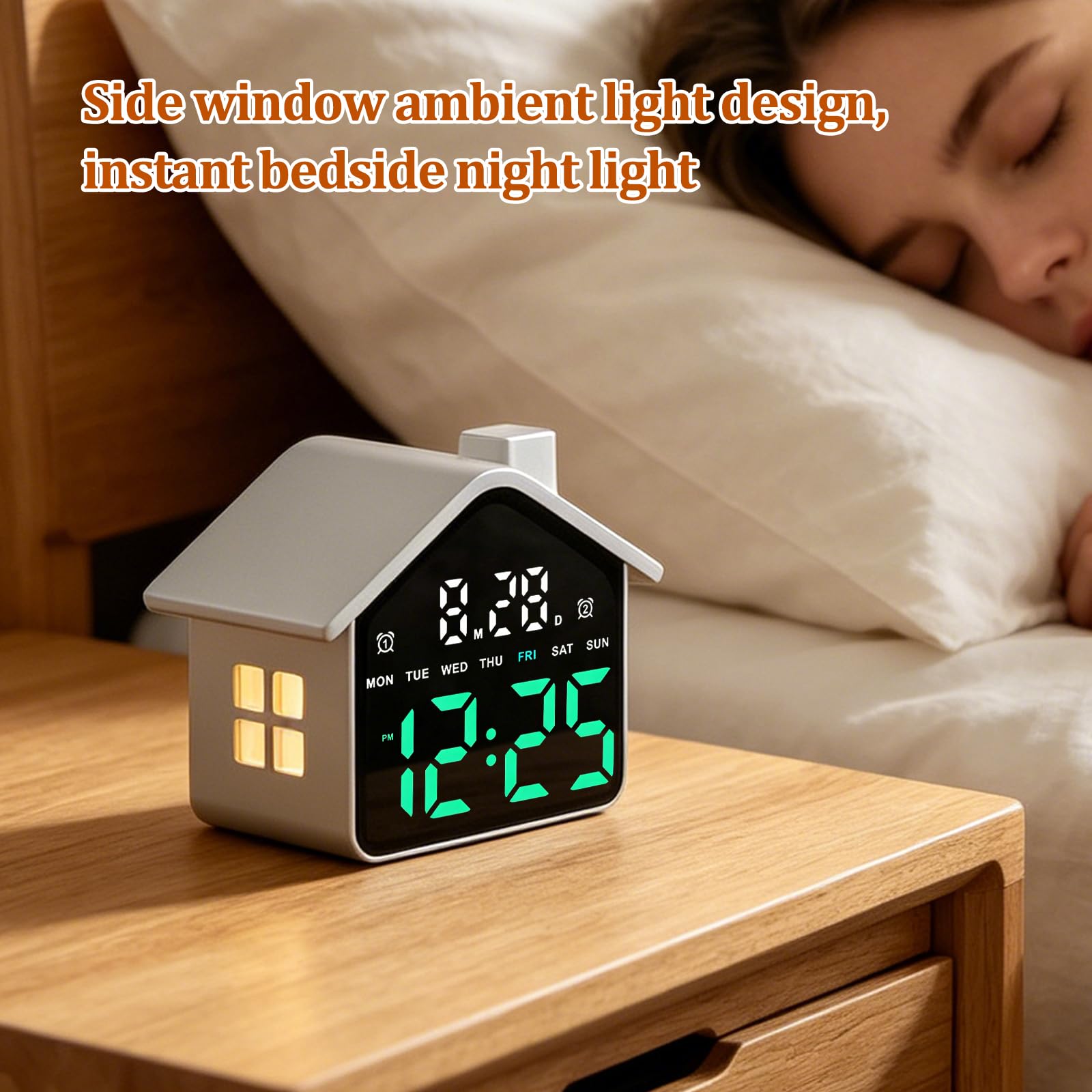 Reloj despertador digital LED con forma de casa con ajuste de brillo y fecha, para decoración de escritorio en casa, oficina