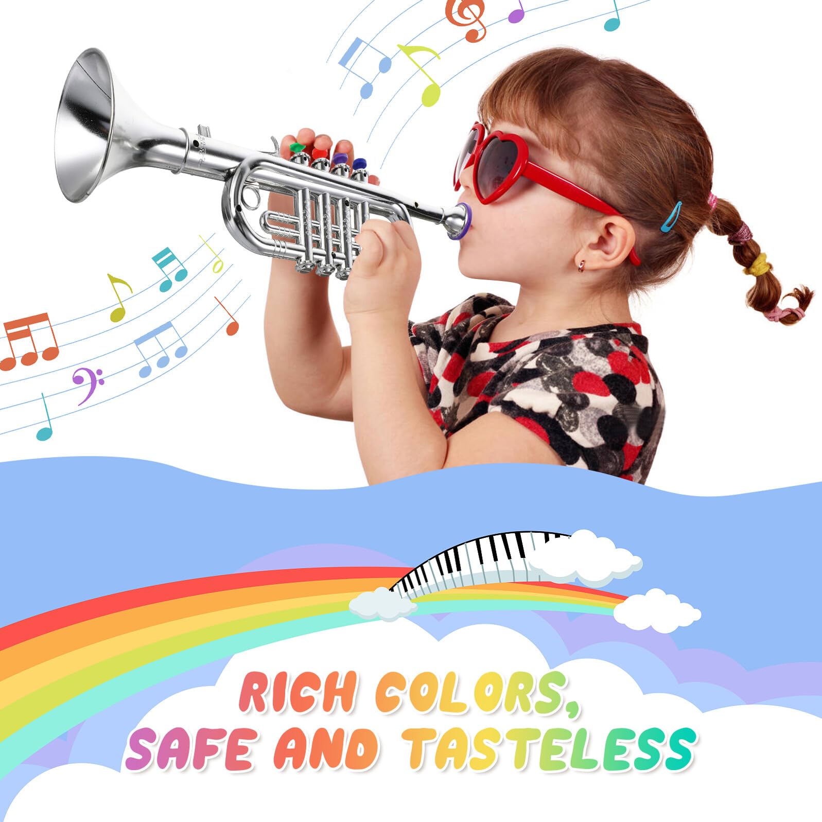Tromba di Plastica per Piccoli Giocattolo Musicale Educativo Portatile Strumento a Fiato Sicuro e Leggero per Sviluppo Capacità Musicali e Gioco Educativo