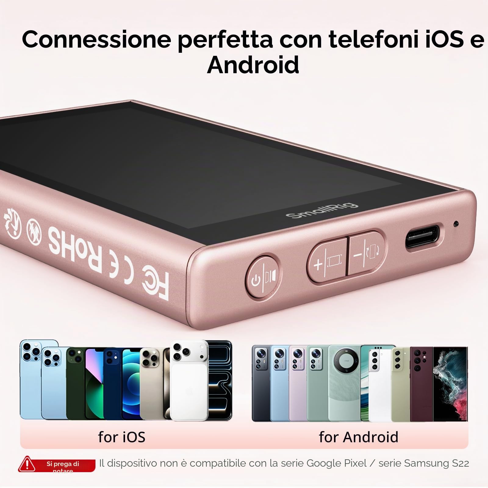 SmallRig Schermo monitor rosa per telefono con controllo wireless, registrazione wireless 1080P, monitor video magnetico per MagSafe per iPhone, per vlog - 5746