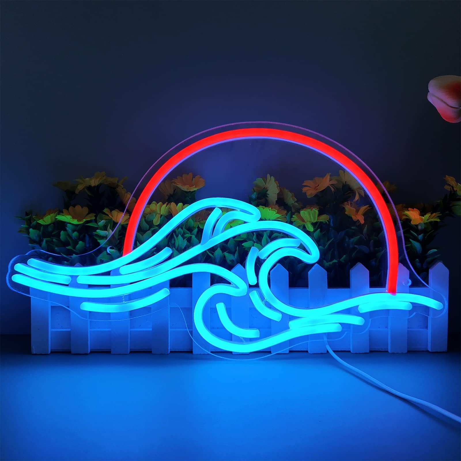 Dleouly Sunset Neon Sign for Wall Decor, Wave Sign LED Light Sign for Bedroom Wall, Dimmable Neon Lights Signs for Man Cave Bedroom, Living Room, Party, Bar, USB Powered (8.8 * 16in)