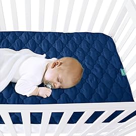 Waterproof Crib Mattress Protector Pad Cover 28 x 52, Anti Slip & Absorbent Waterproof Bed Pads for Standard Crib/Toddler Bed Quilted Machine Washable (Quilted Improved Thickness) Navy
