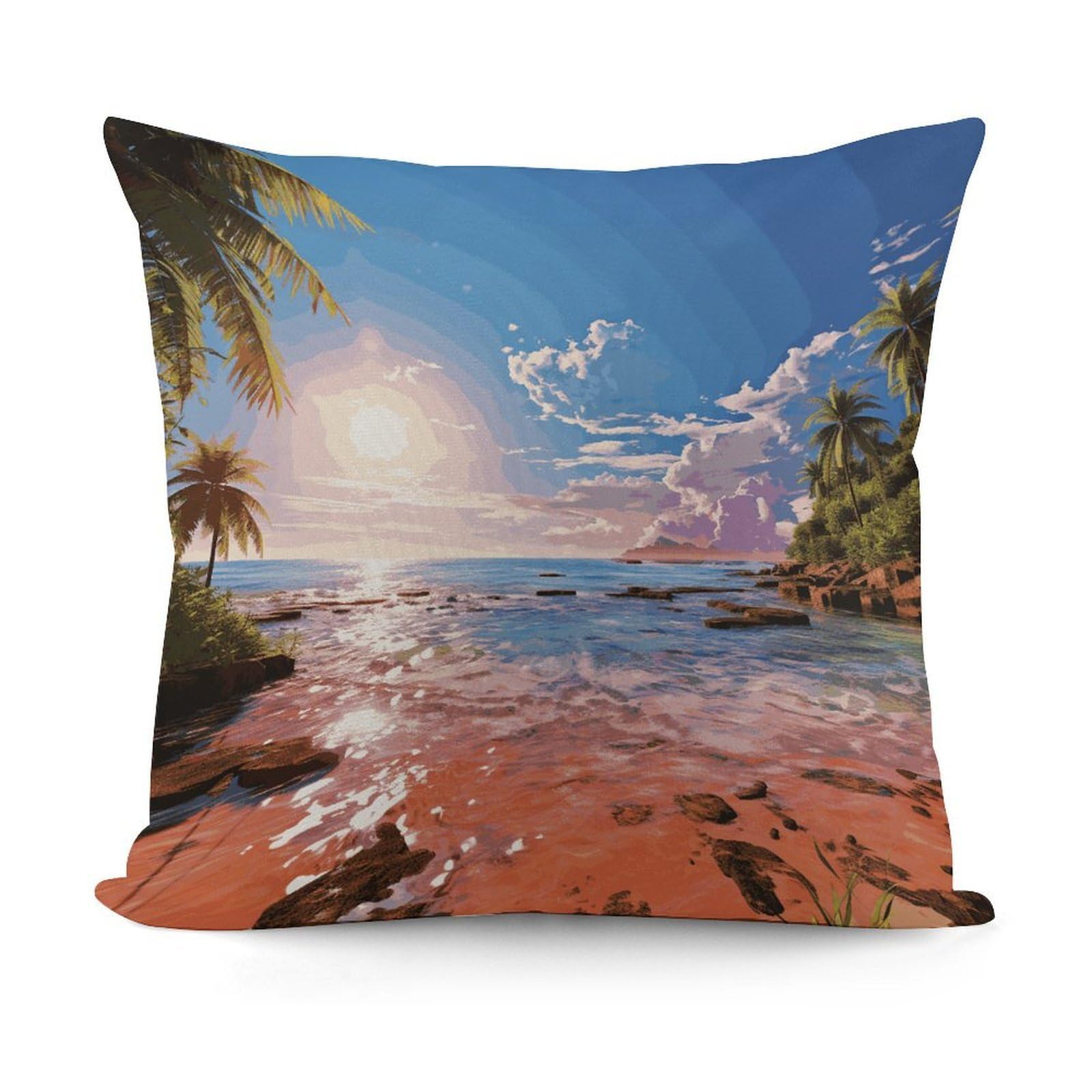 Adfgyerh Style Summer Beach With Palm Trees Decorative Pillow Covers, Throw Pillow Covers Soft For All Seasons, Pillowcases For Couch Living Room Sofa Bedroom 18X18 Inch