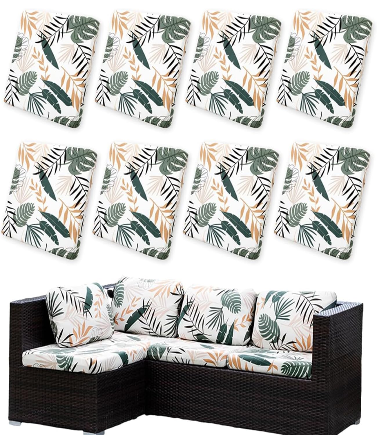 Hiseng Housses de Coussin de Canapé D'extérieur Extensibles Lot de 8, Imprimé Housses de Coussin de Siège Canapé de Remplacement pour Salon de Jardin, Meubles de Terrasse