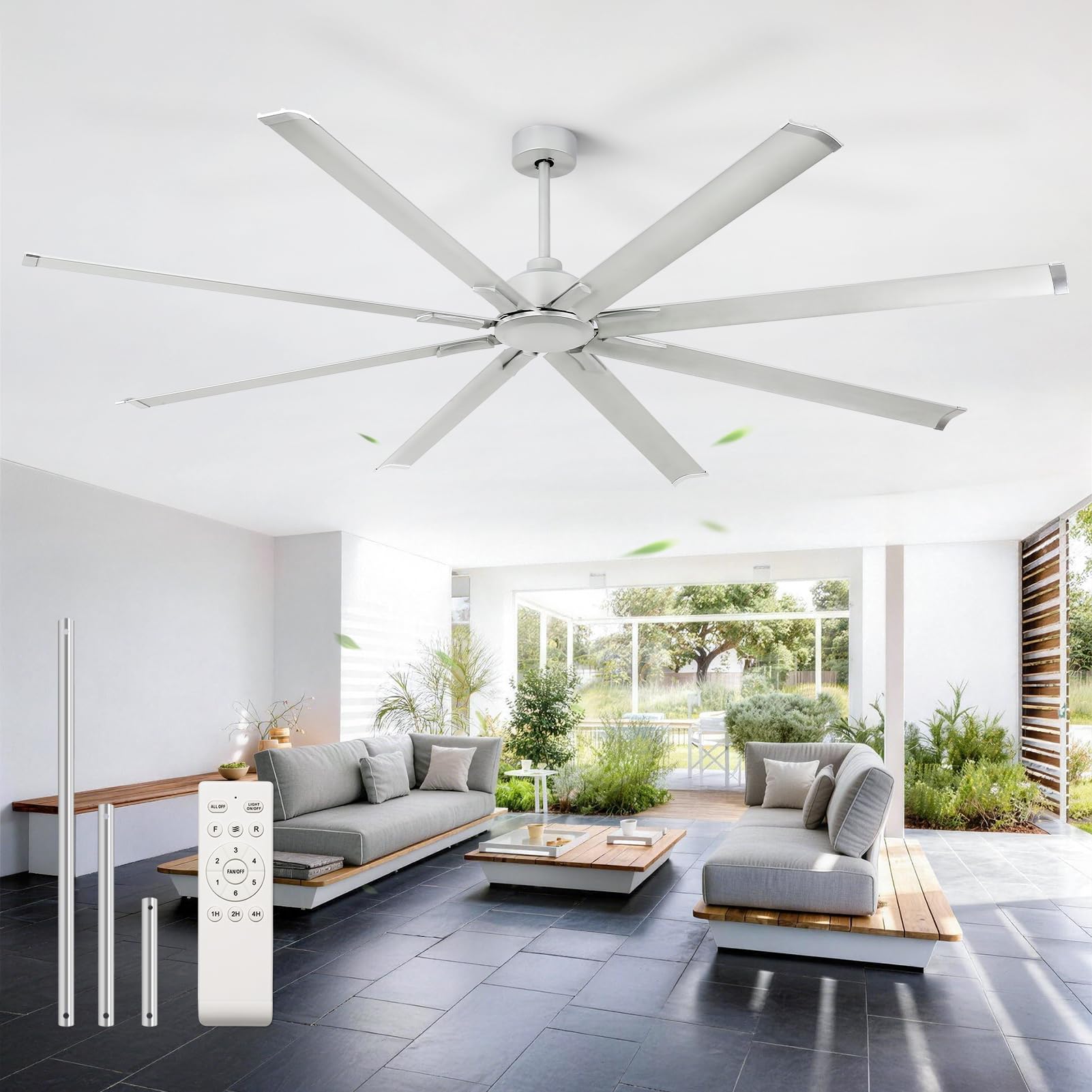 YYEHON 96 inch Large Industrial Ceiling Fan - DC Motor Shop Ceiling Fans with Remote Control Home or Commercial Ceiling Fan for Warehouse/Garage/Gym/