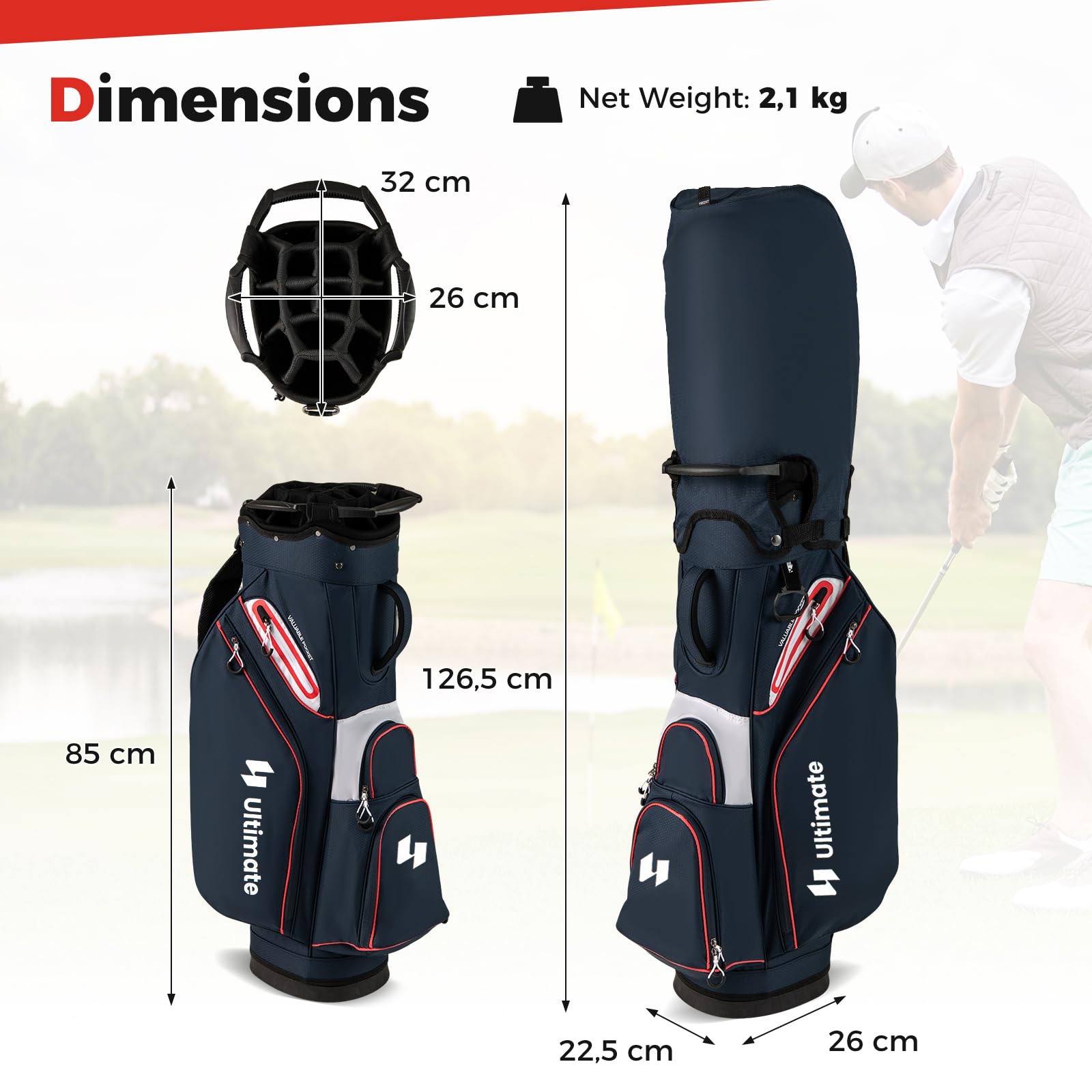 LIFEZEAL Borsa da golf 14 scomparti 6 tasche cappuccio antipioggia tracolla regolabile