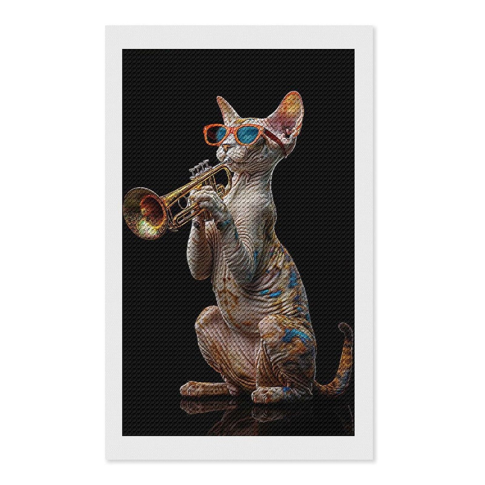 Junmoney Oriental Shorthair Trumpet Crystal Diamond Art Kit 12"x20", Modern Decor, Boho Decor, Wall Art Gift, Decorative Artwork, Creative Hobby