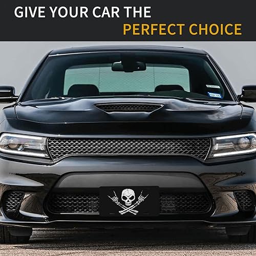 Miniatura 8 de Cubierta de matrícula delantera, placa de metal decorativa de calavera de rock and roll, placa de matrícula, etiqueta de tocador, placa de aluminio