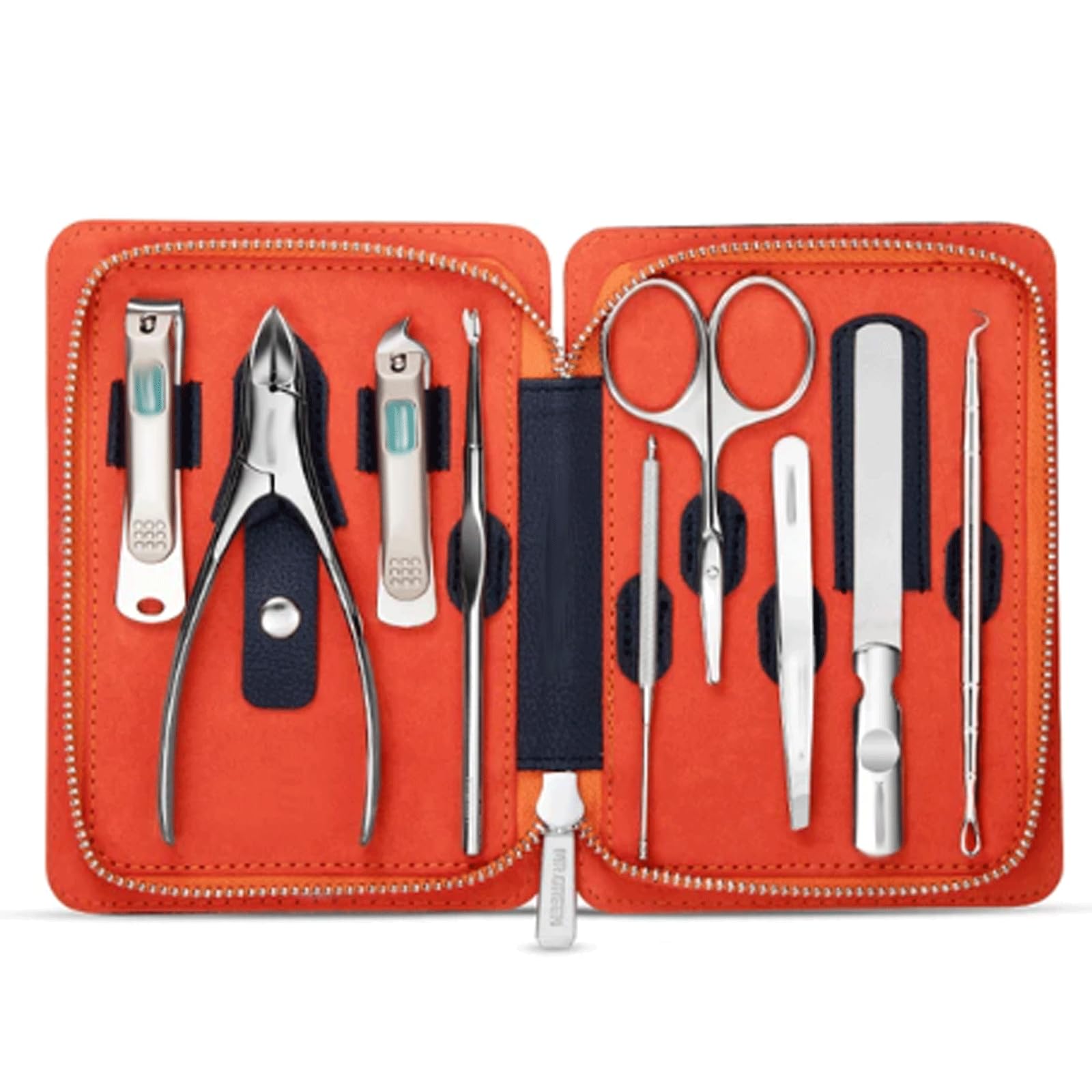 Kit de manicura de Acero Inoxidable, Herramientas Profesionales de manicura con Estuche de Cuero, Herramienta de Cuidado Personal para uñas Gruesas, 9 Uds.