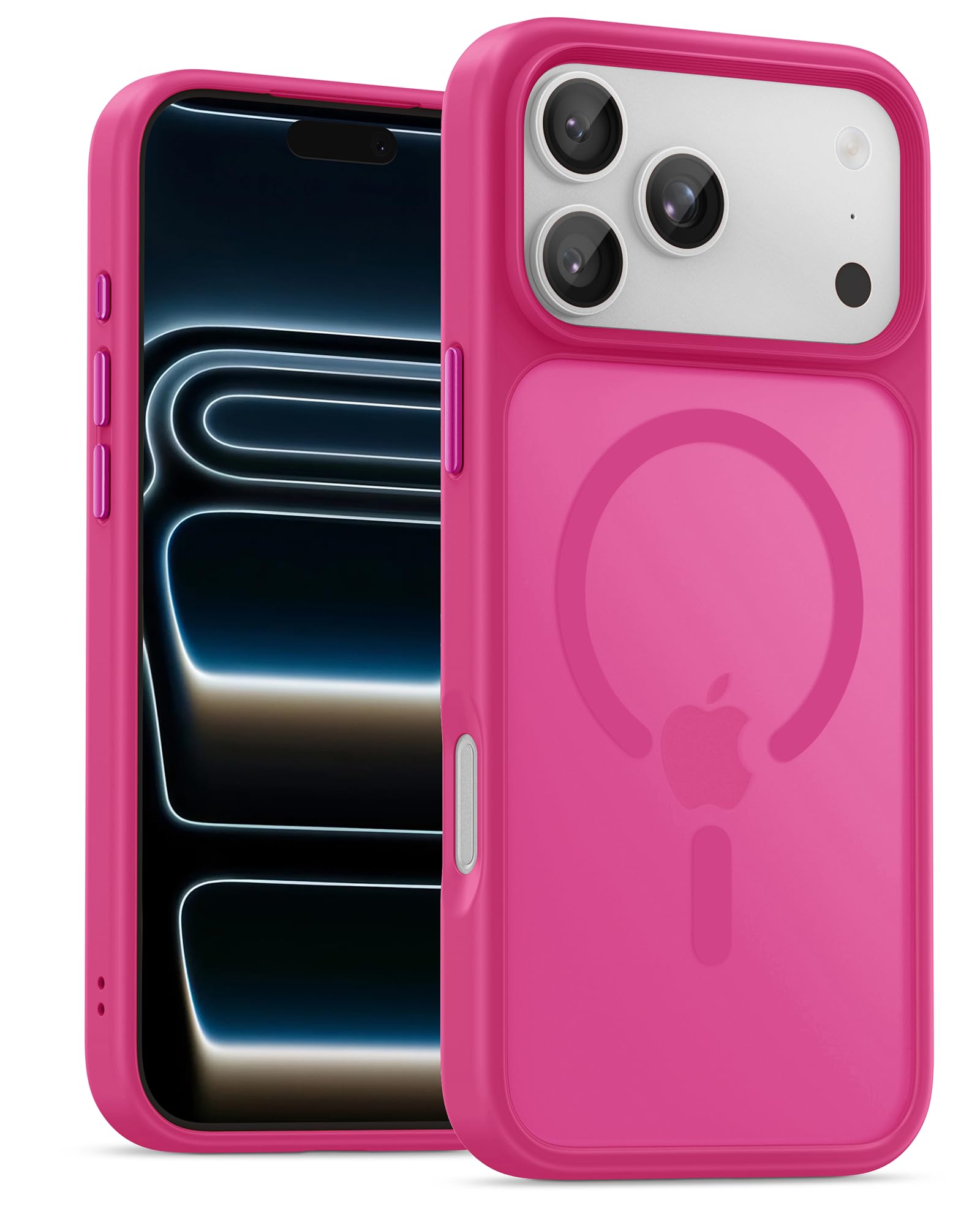 UNBREAKcable For iPhone 17 Pro Max Case for MagSafe, Full Camera Protection, Built-in Magnetic Ring, Shockproof, Scratch-Resistant, Translucent Matte Mobile Phone Case for iPhone 17 Pro Max 6.9 Inches, Hot Pink
