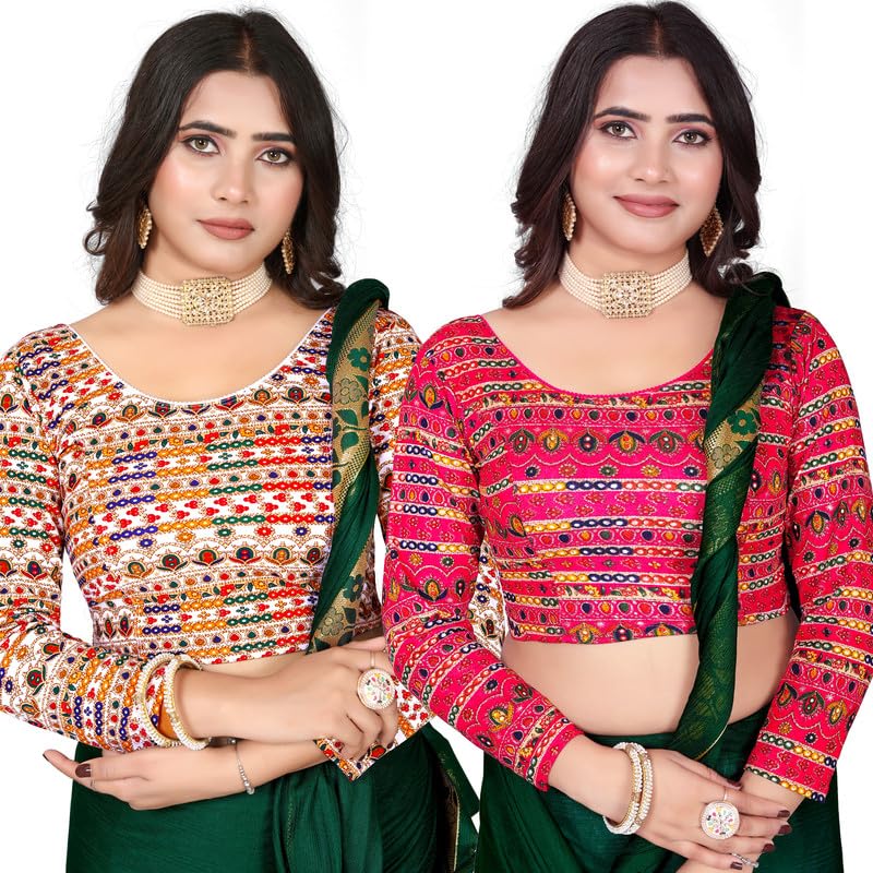 Combo Pack of 2 White and Black Colour Round Neck Aztec Print Pattern Long Sleeves Full Stretchable Blouse-picture-50