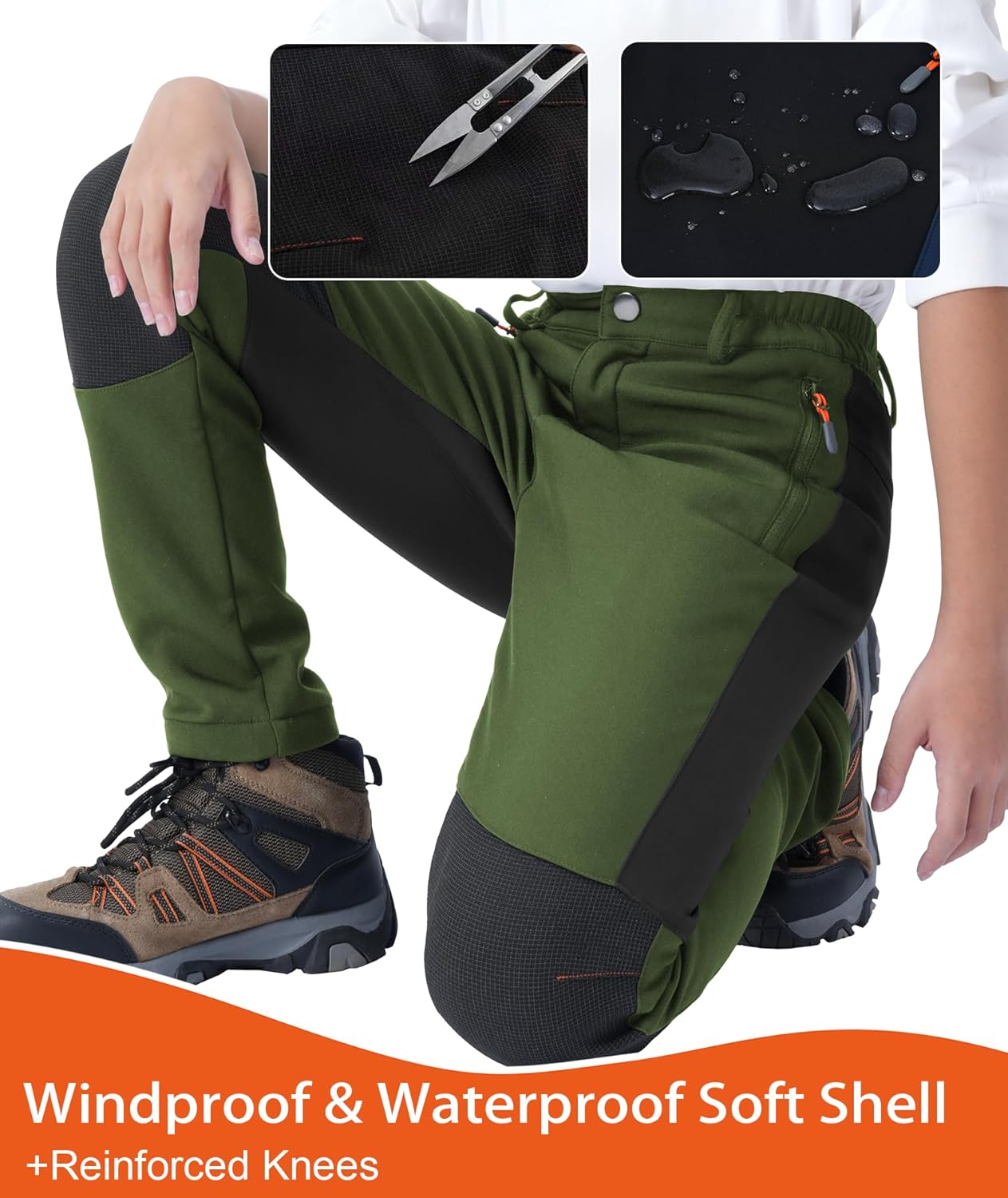 Boys Snow Pants Kids Fleece Lined Thermal Winter Hiking Pants Waterproof Softshell Elastic Waist Outdoor Cold Weather