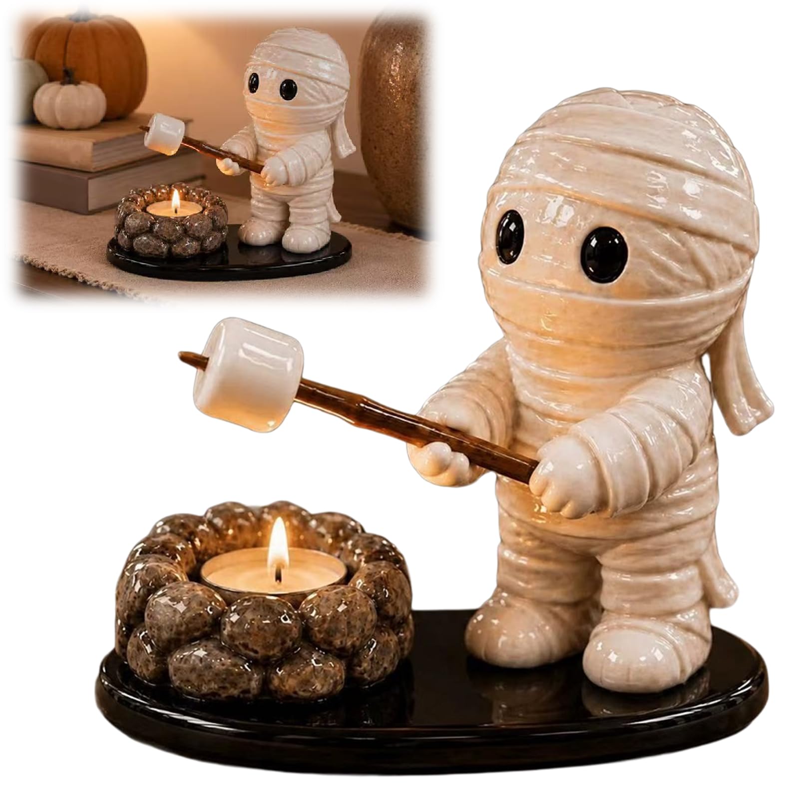 Halloween Campfire Tealight Holder, Ghost Mummy & Scarecrow