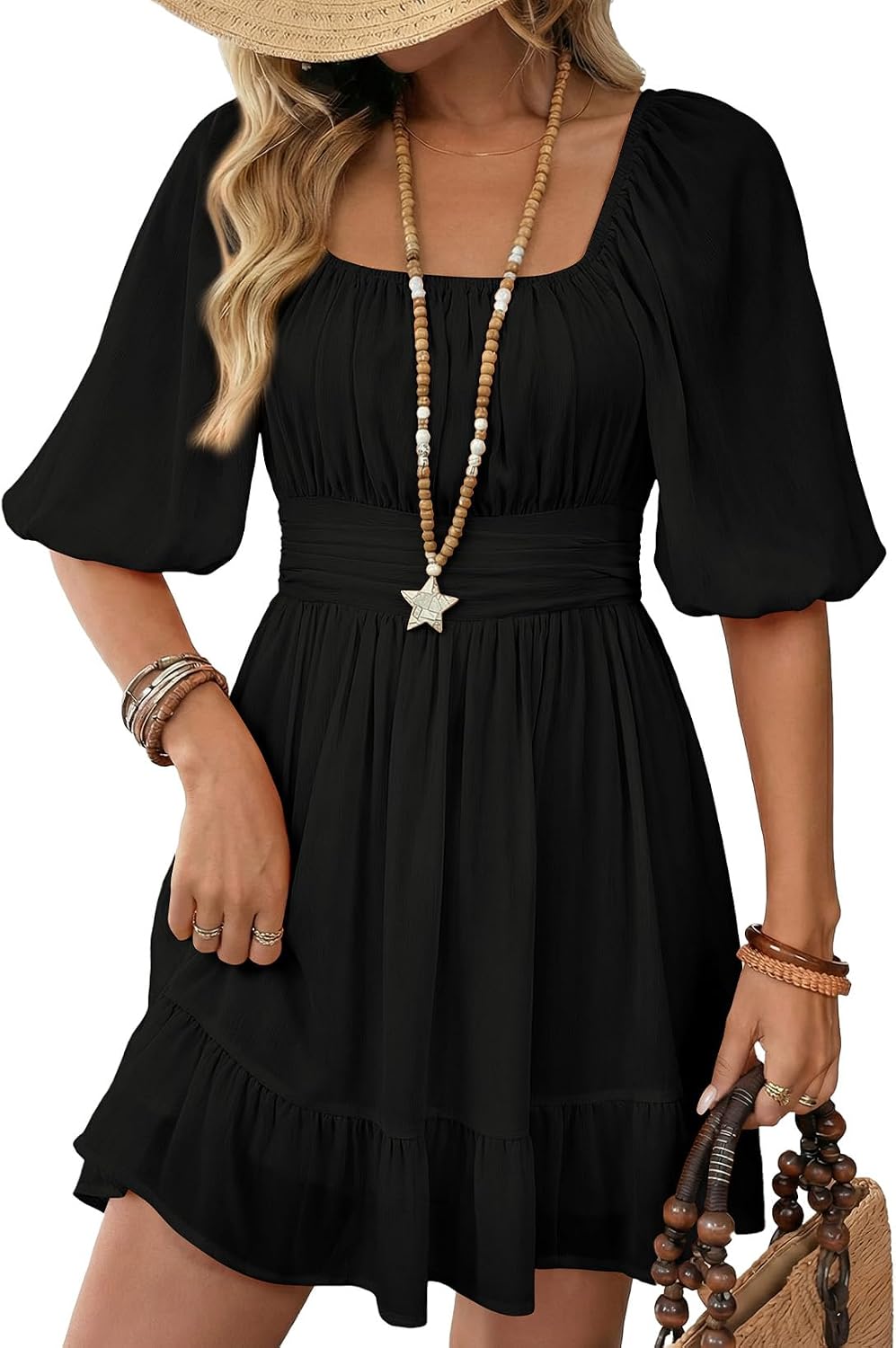 Dokotoo Womens Summer Dresses Square Neck Tie Back Ruffle