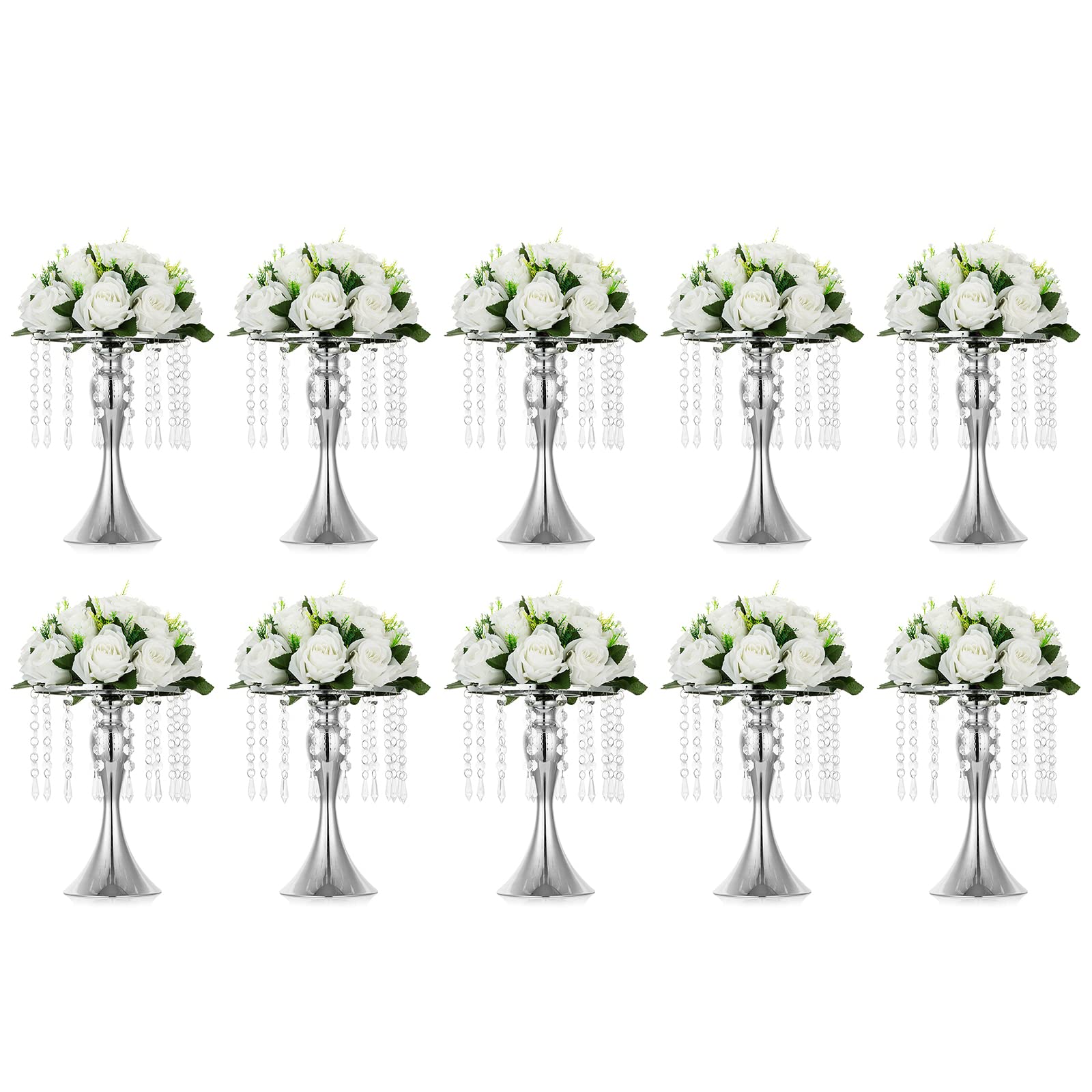 Vase a fleurs en metal argente 26cm lot de 10 Nuptio pour centre de table