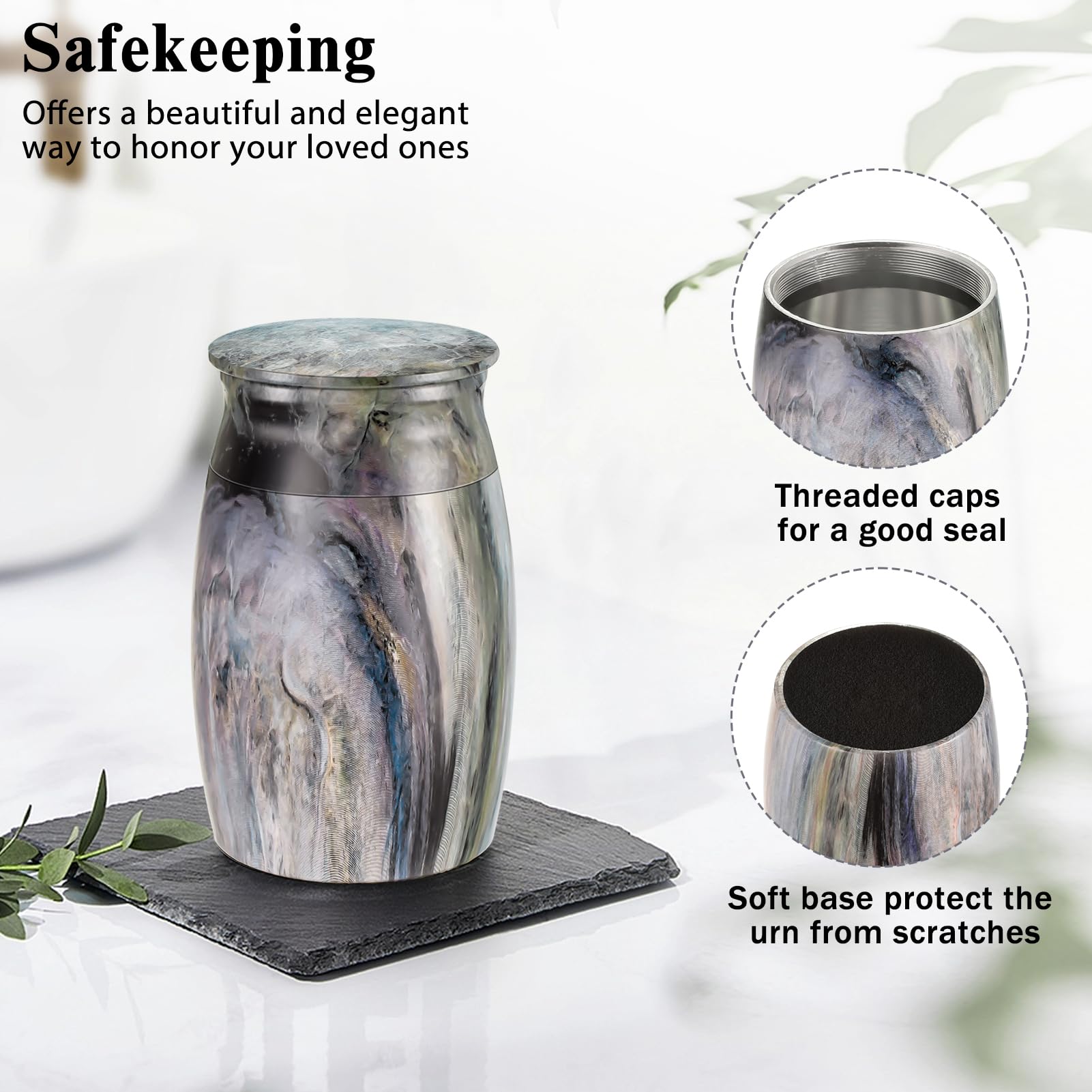 Abooxiu 3 Inch Marble Aluminium Mini Cremation Urn - Small Human Ashes Keepsake Urn