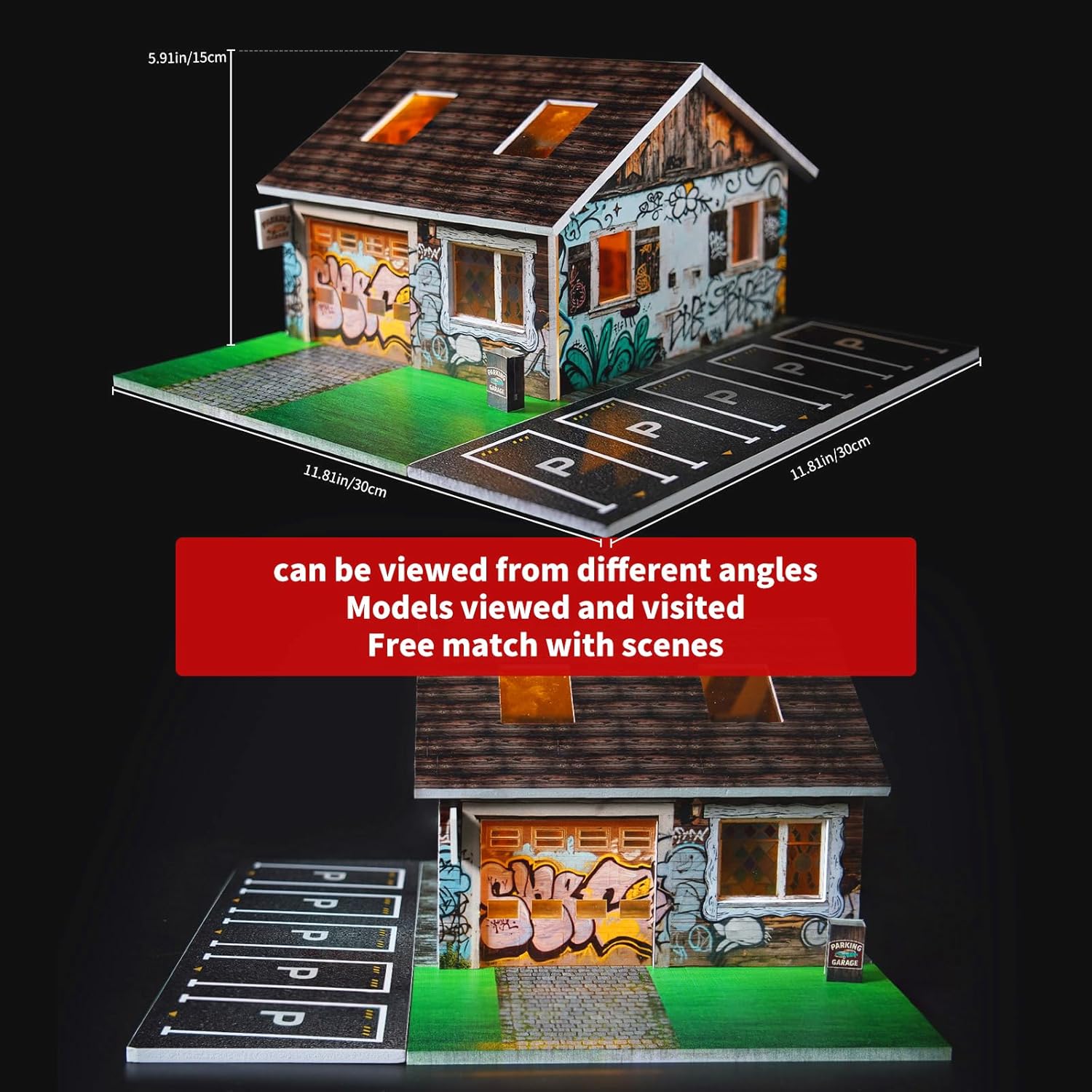 1/64 Scale Die-cast Model Cars Display Case for Hot Wheels，Diorama Parking Lot Garage with LED Lights Compatible with Hot Wheels Diecast Cars Model for 1:64 Mini Toy Cars Display and Storage