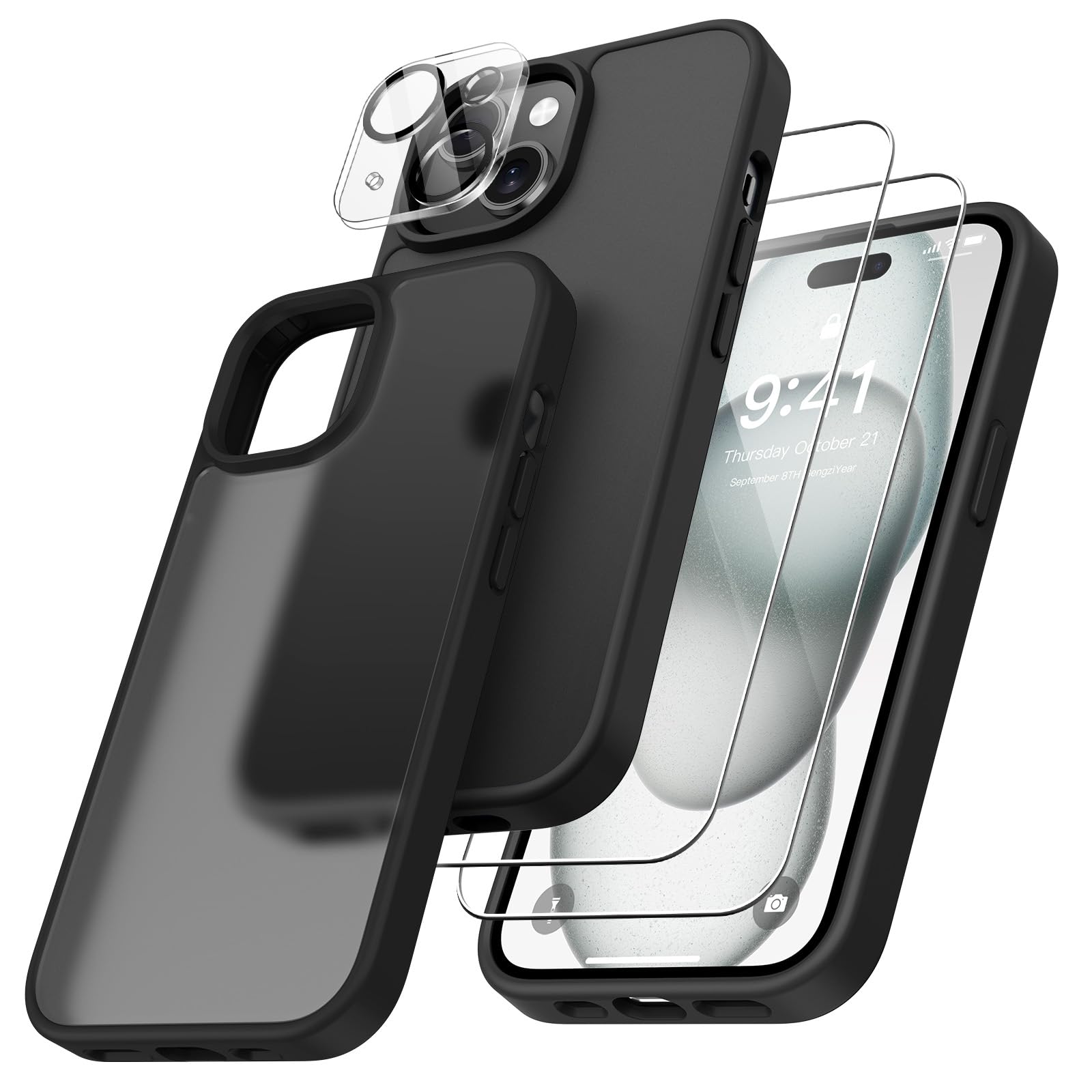 FLLAO 4 en 1 Funda para iPhone 15 con 2 Protector Pantalla y 1 Protector Lente Cámara, [Almohadilla de Aire integrada] Antigolpes Antiarañazos Carcasa 6,1 Pulgadas, Transparente — view 53