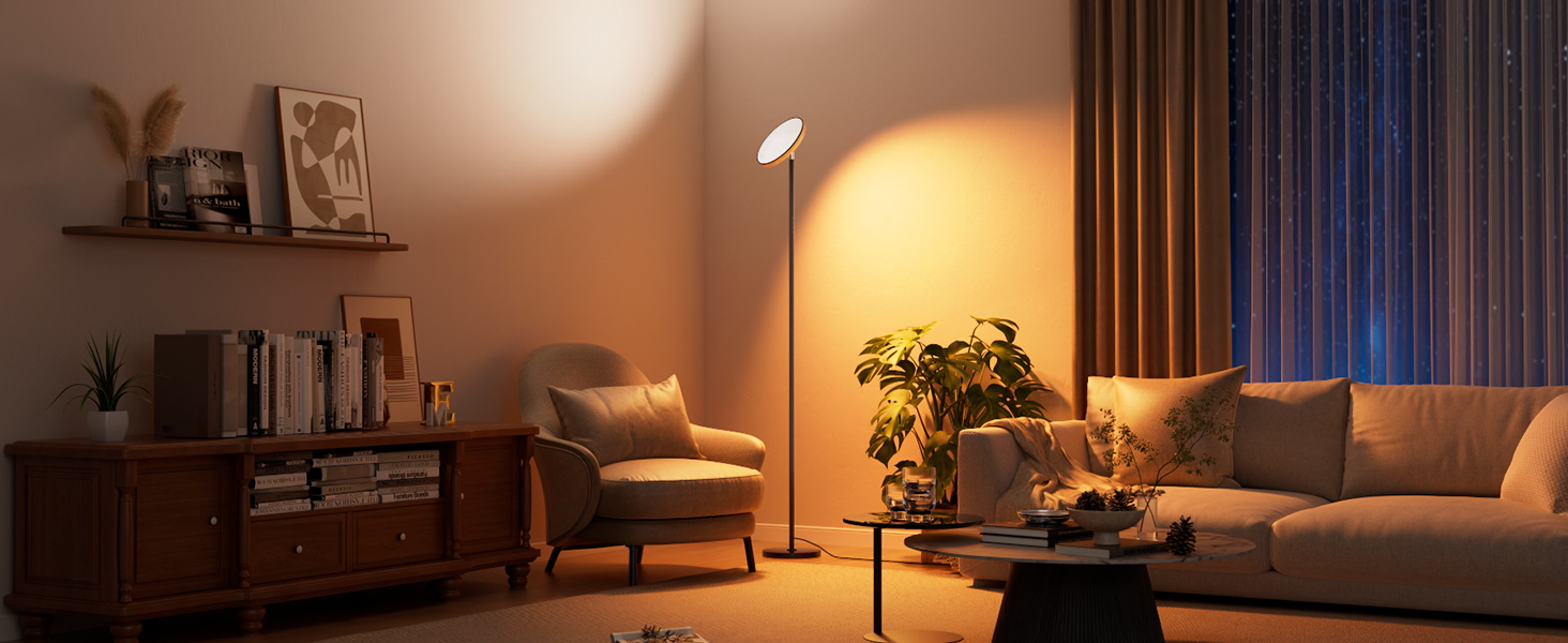 Image of UFO LED Torchiere Floor Lamp with RGB Ambient Light, 42W 3700LM Bright Dimmable Sky Lamp,71in Modern Tall Standing Lamp with Remote Touch Control&Timer,for Living Room Bedroom Office Gaming Room,Black