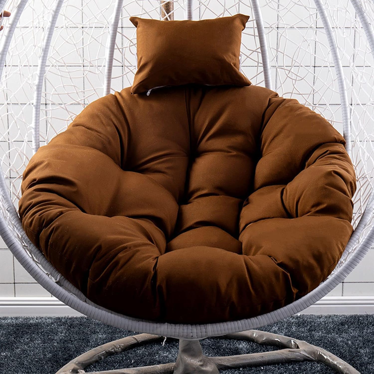MIDUOLAI Outdoor Hanging Egg Chair Cushion, Washable Hanging Basket Chair Cushion, Basket Egg Chair Cushion with Headrest Pillow,E,120CM