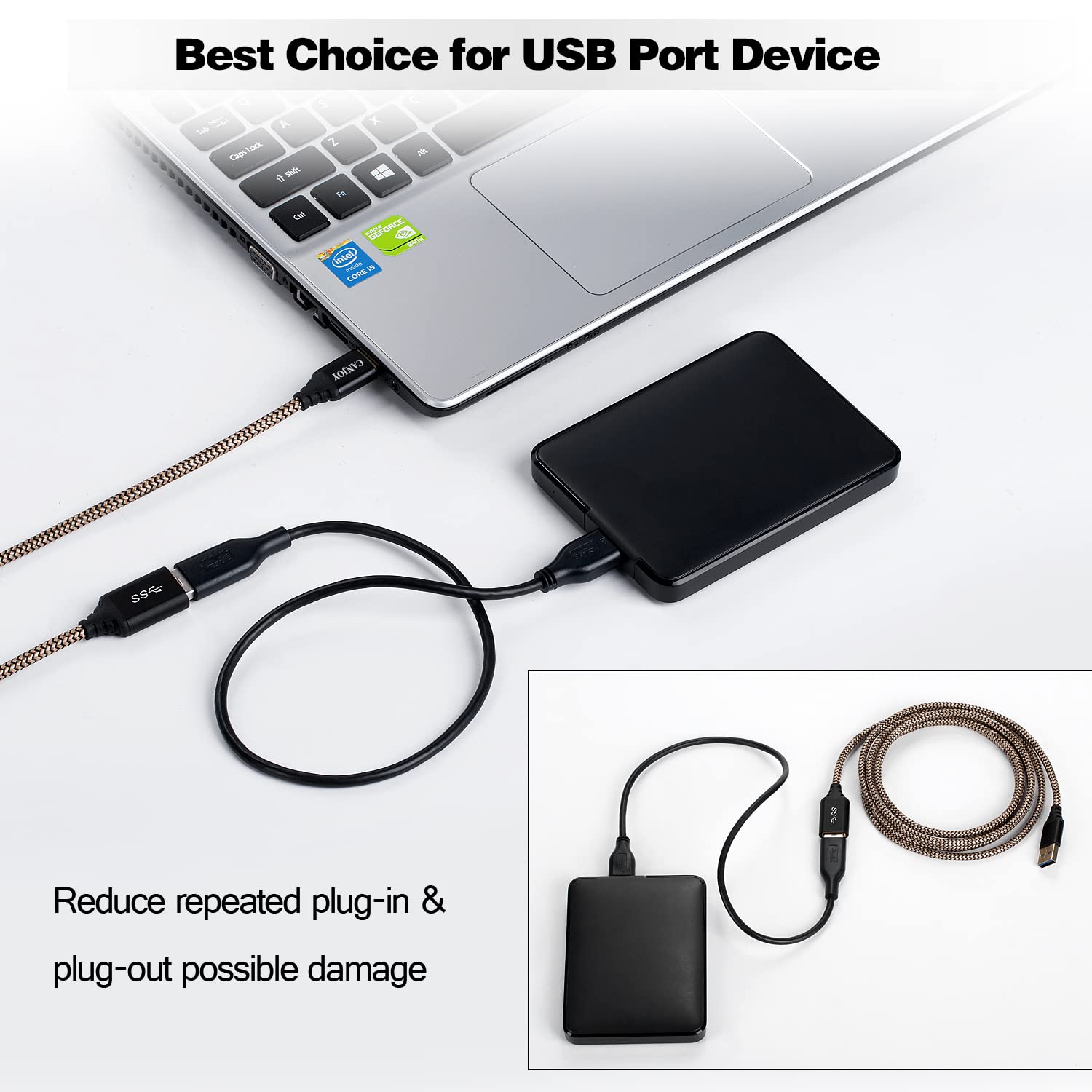 Canjoy Lot de 3 Câble de rallonge USB 3.0 Red Gold Blue