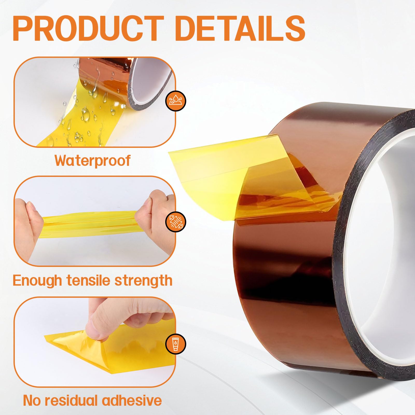 EXLECO 2 Rollos Cinta Termica Sublimacion Dorado 50mm x 33m, Cinta Adhesiva de Alta Temperatura Cinta Kapton Polyimide Resistente al Calor sin Residuos para Impresión Electrónica, Enmascarar, Soldar