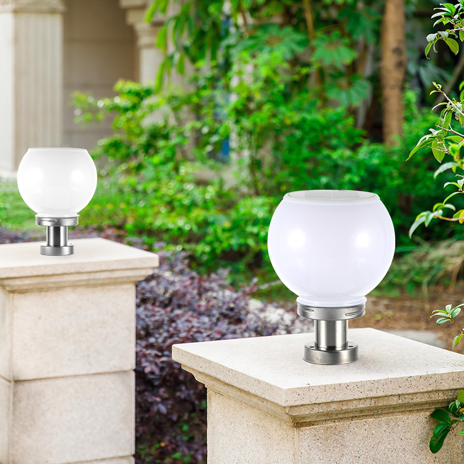 Uonlytech Posto Esterno Luce Apparecchi di Solar Powered Sfera Pilastro Luci Con Pier Mount Base Solor Prato Lampada Luce Della Sfera per Il Giardino Cancello Colonna Decorazione