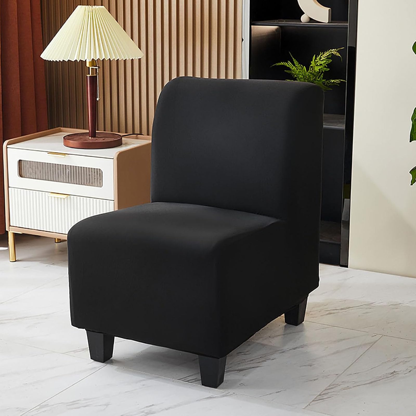 Fundas para sillas sin brazos, elásticas, sin brazos, para sala de estar, dormitorio, hotel (color negro, juego de 2)