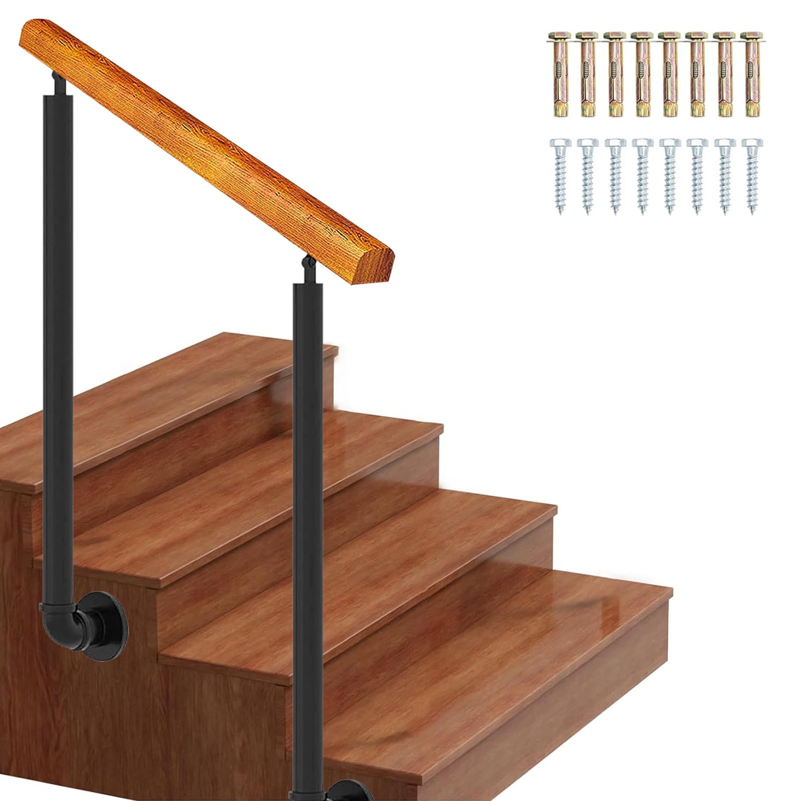 Rampe d'escalier extérieure pour marches de jardin et transition de porche en bois