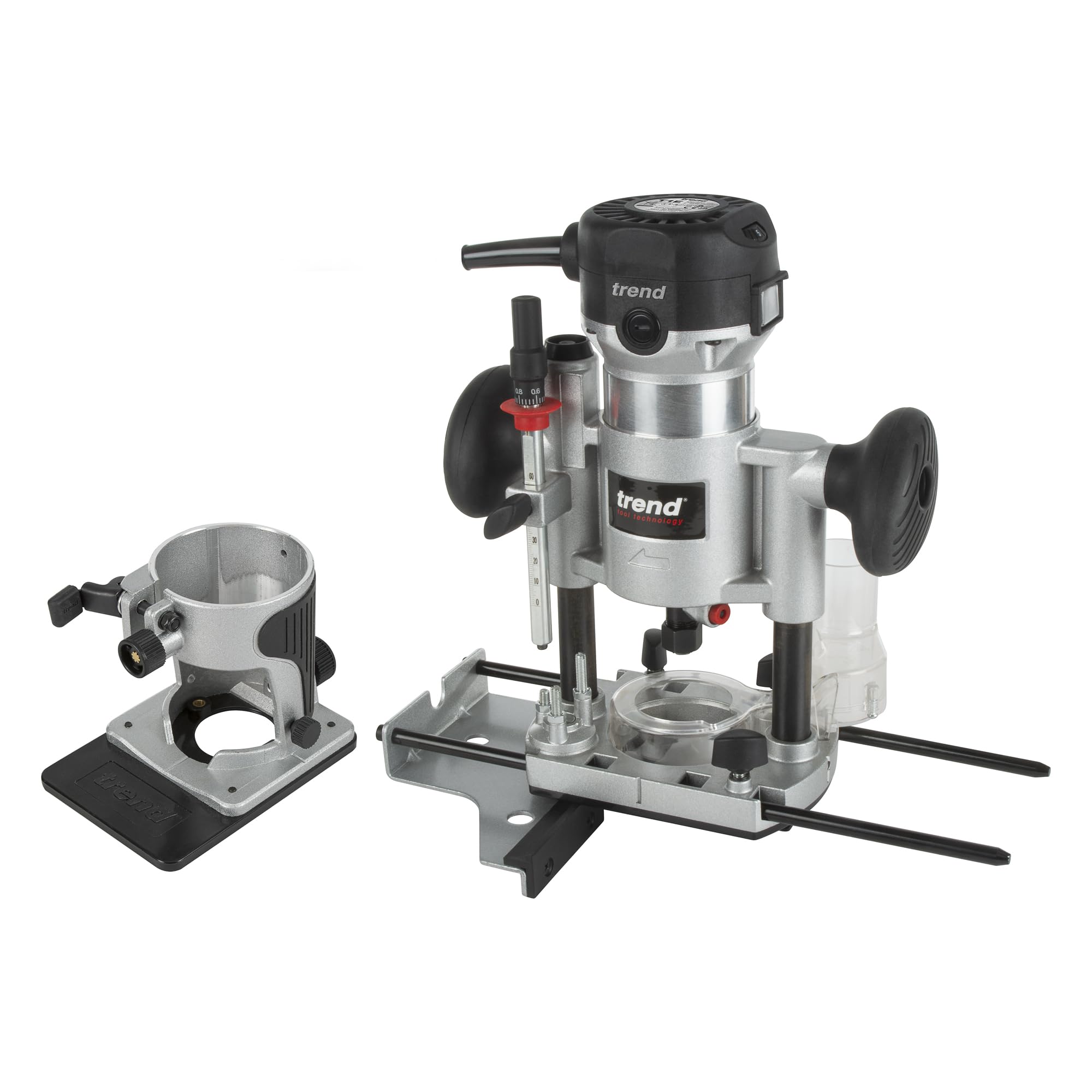 Trend Black T1 Dual-Base Trim & Plunge Router, 1/4 Inch Collet, 710W, 240V, Compact Precision Cutting Woodworking Power Tool, T1eps