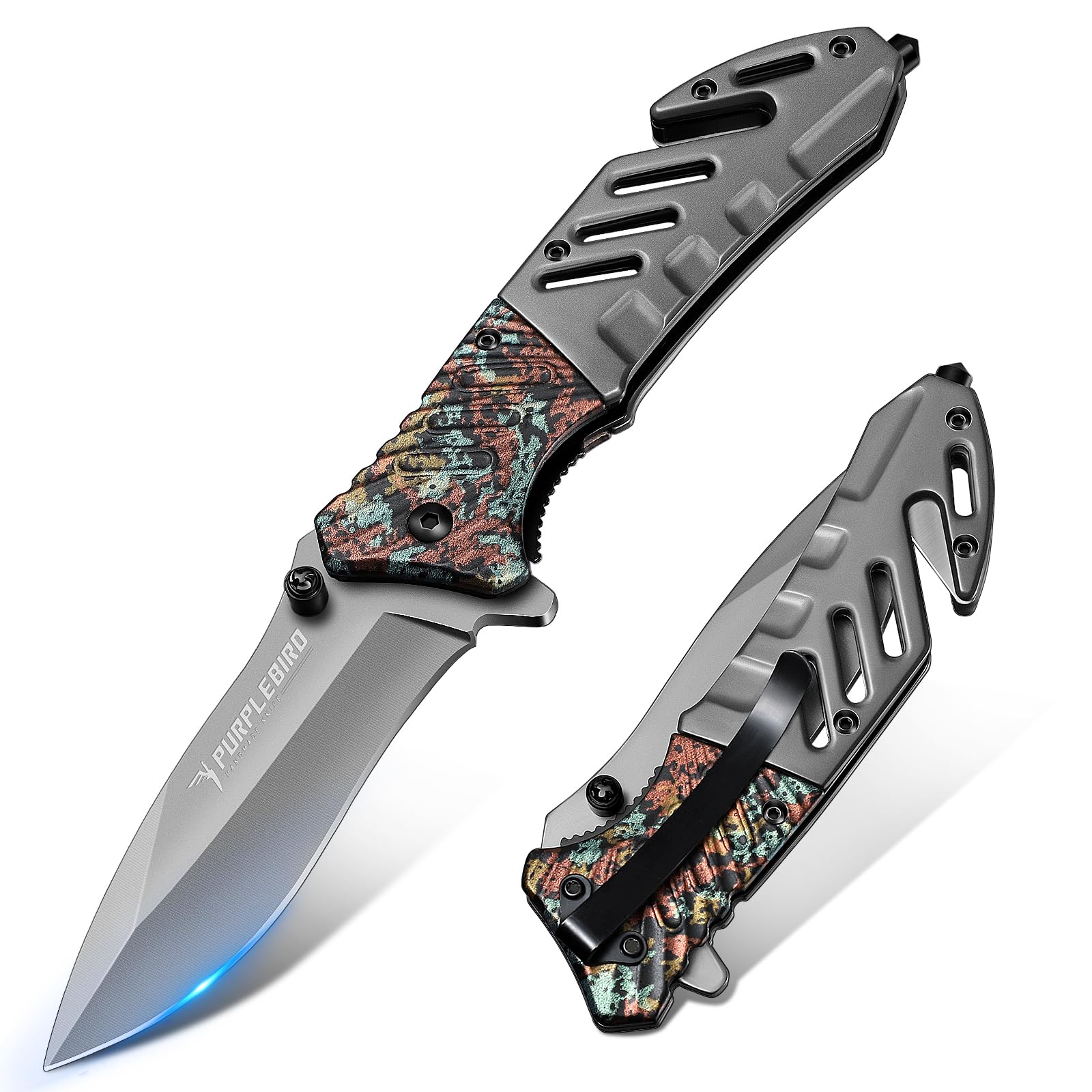 PURPLEBIRD Klappmesser Taschenmesser, Survival Outdoor Messer mit Coolem Aussehen,Tolle Sammlung Geschenke für Männer