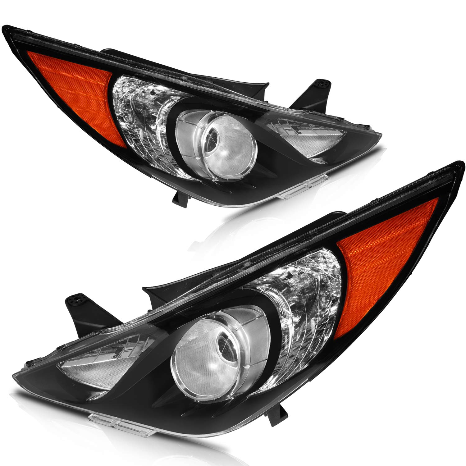 OCPTY Compatible For Hyundai Sonata 2011-2014 Headlight Headlamps Black Housing Amber Reflector