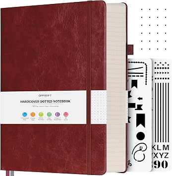 Dotted Journal Notebook, 312 Numbered Pages Large B5 Hardcover Leather Notebook, 100gsm No Bleed Paper Dot Grid Notebook with Index Pages, Dot Journal for Women Men, 7.6 X 10, Burgundy