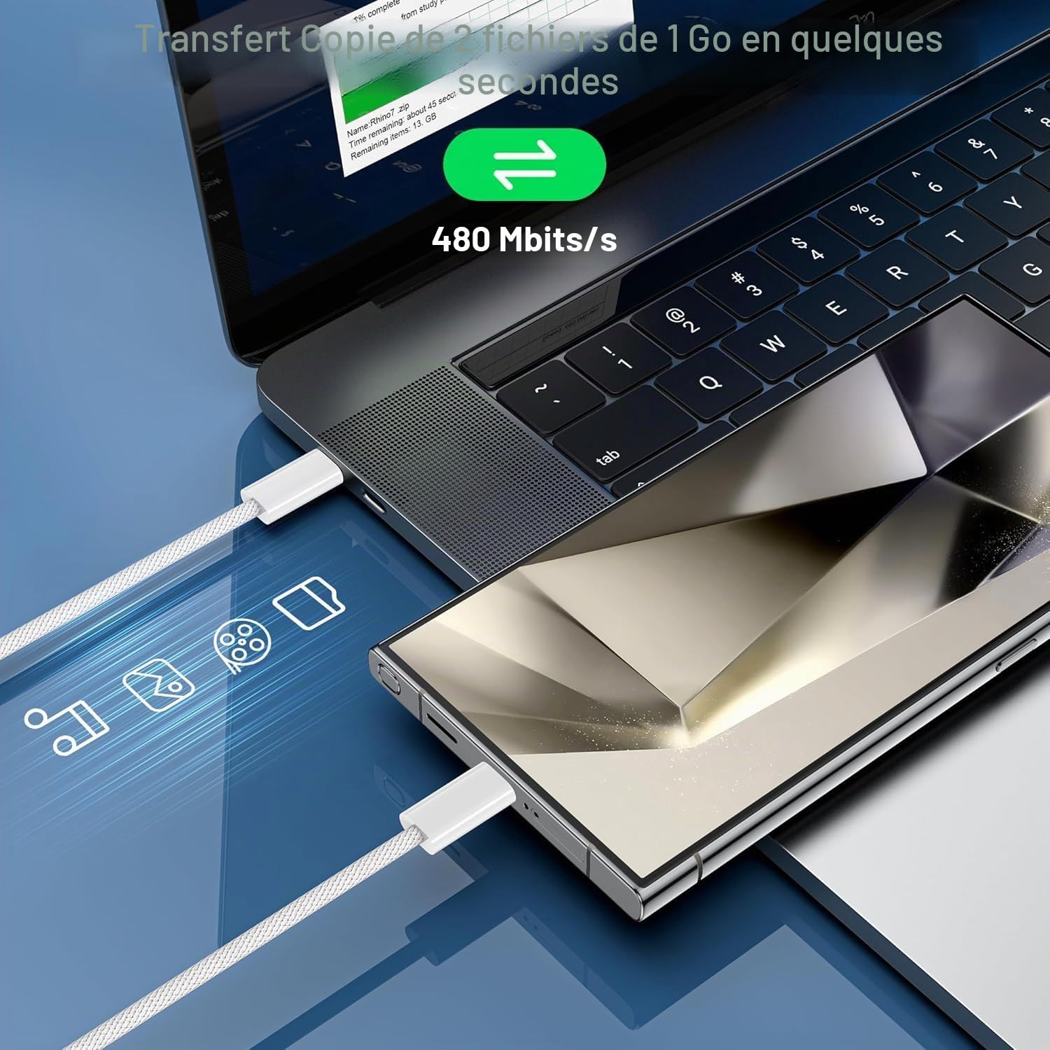 Câble USB C vers USB C 60W PD Charge Rapide Lot de 2 1M pour iPhone 17 16 15 Pro Max MacBook Pro iPad Air 4 Galaxy S23 S22 Huawei Google Pixel Xiaomi Sony