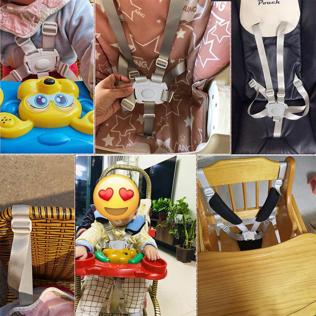 1Pcs Cinture Universali per Seggiolone Cinghie per Seggiolone a 5 Punti, Regolabile Cintura di Sicurezza per Bambini per Seggiolino Cinghie Passeggini per Bambini Regolabile Cintura di Sicurezza