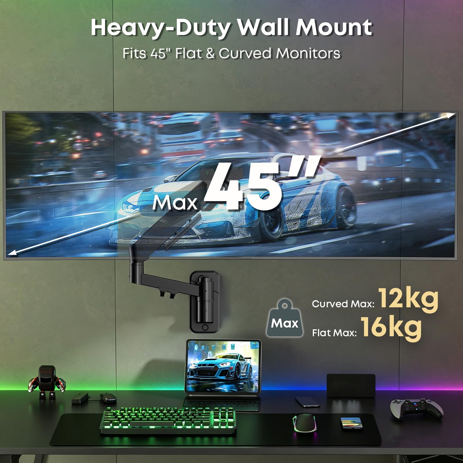 Monitor Wandhalterung für 17-45 Zoll – Bis 16kg, Gasdruckfeder
