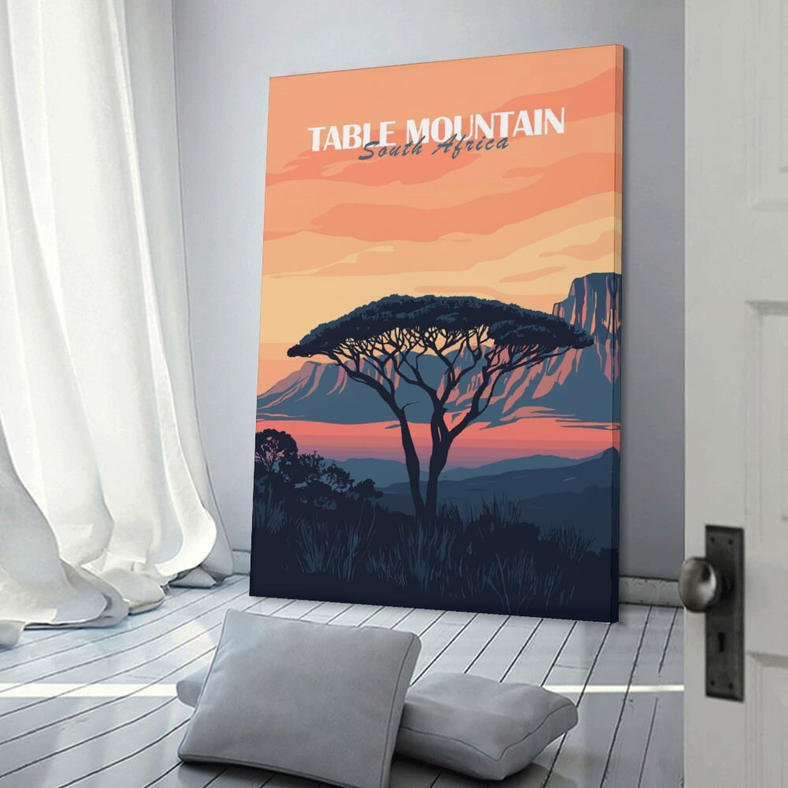 Junmoney Hanging Wall Art Table Mountain Sunset, 24x36inch(60x90cm), for Wall Displays, Bedrooms Or Room Updates, Wall Decor Suited to Curated Displays