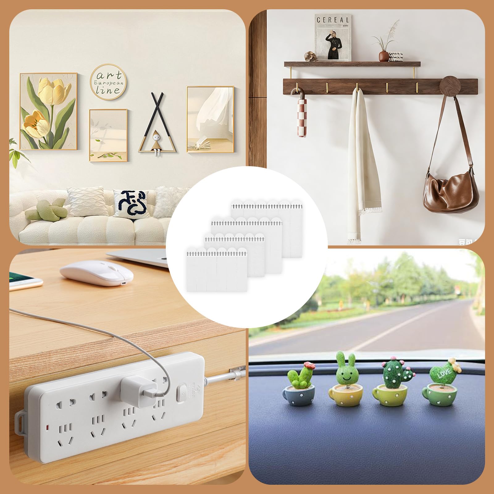 VEGCOO 36 Paia (72 Strisce) Strisce Adesive per Appendere Quadri, Kit per Appendere Quadri Senza Fori, Rimovibili per Cornici, Poster e Decorazioni