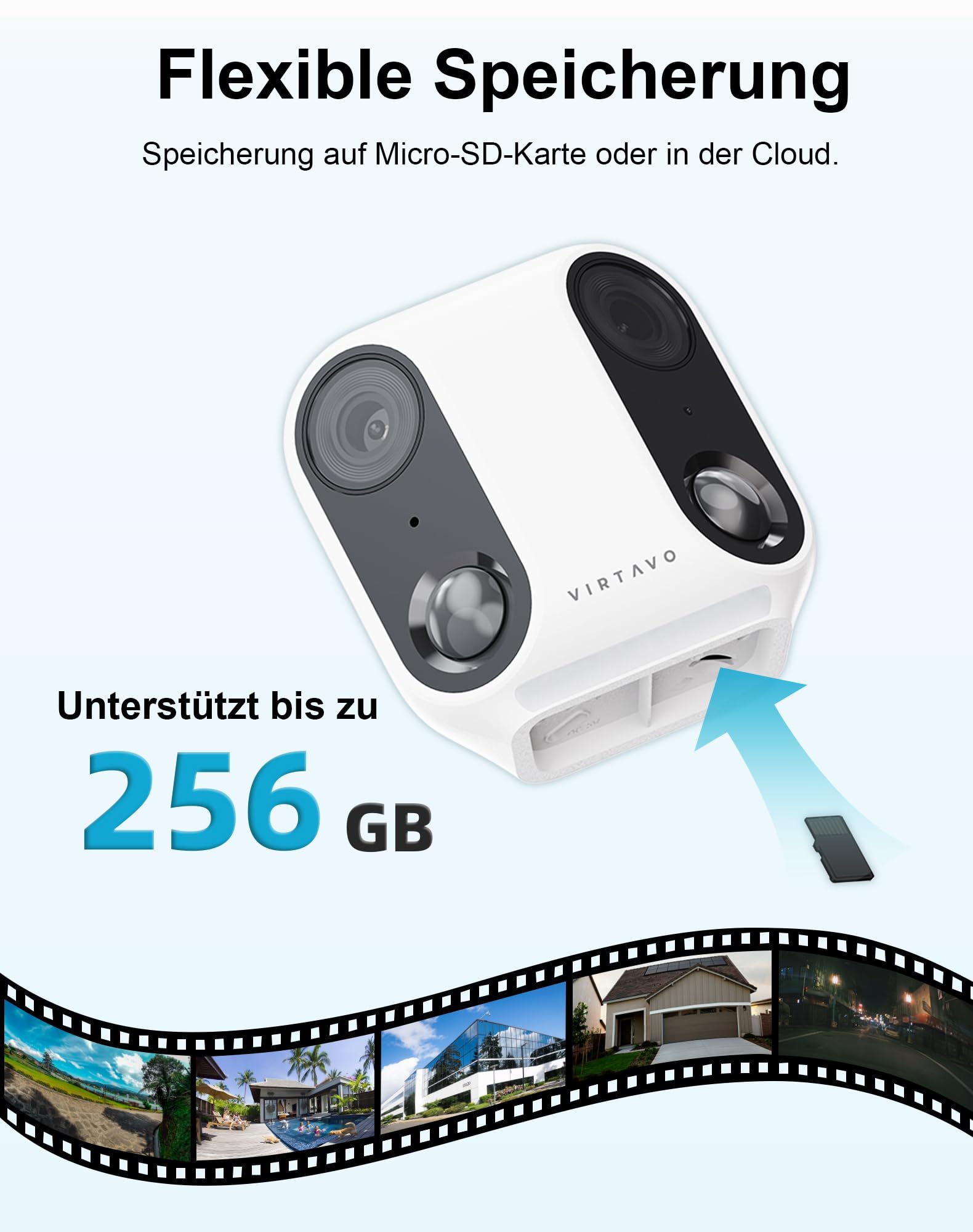VIRTAVO Überwachungskamera Aussen Solar Akku WLAN Kamera Überwachung Aussen Kabellos Kamera, Nachtsicht WiFi Outdoor, PIR, 2-Wege Audio,Cloud/SD Storage 2,4 GHz