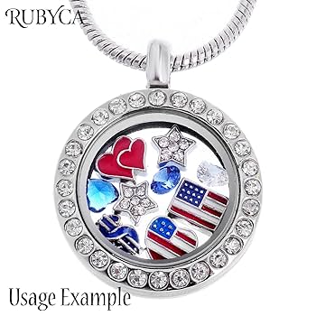 RUBYCA Living Memory Floating Charm Heart Glass Locket Pendant Necklace 20 Inches 10pcs Silver Color