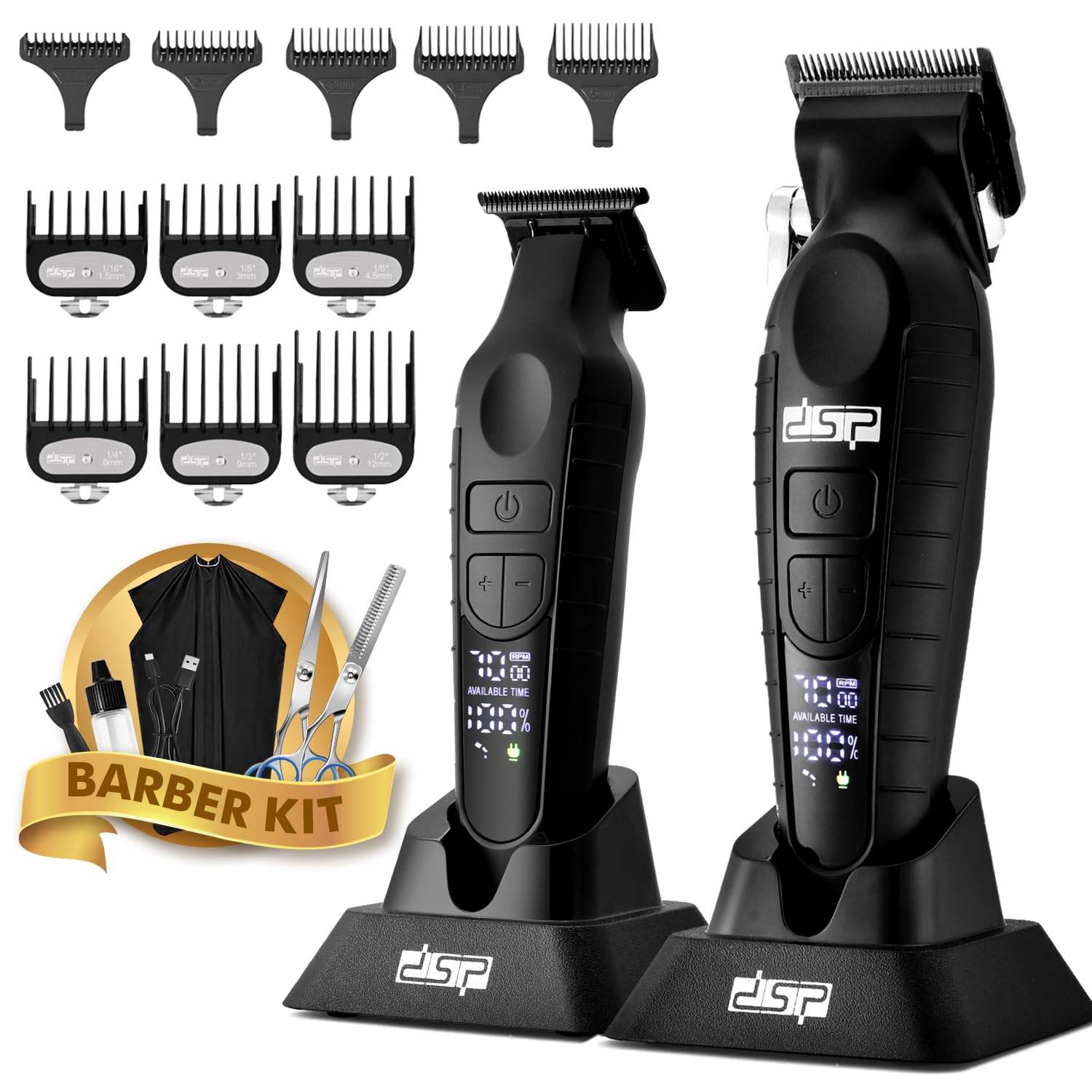 Kit cortapelos profesional DSP, pantalla LED sin cable, cuchillas de acero inoxidable recubiertas de DLC, silencioso ≤68dB, carga rápida - Set de cuidado para cortar el pelo en casa