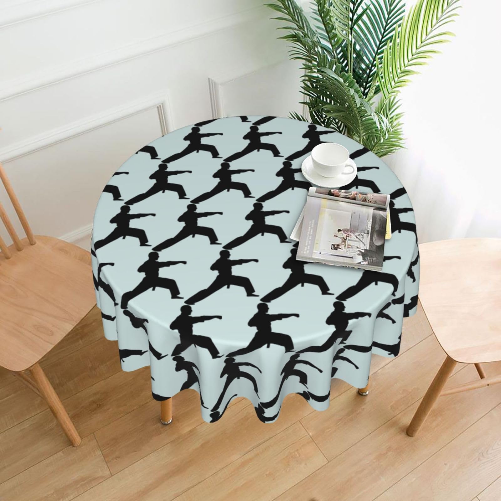 SDEGTHO karate. Print Modern Retro Round Tablecloth 60in Polyester Fabric Cover for Party Dining Table Washable